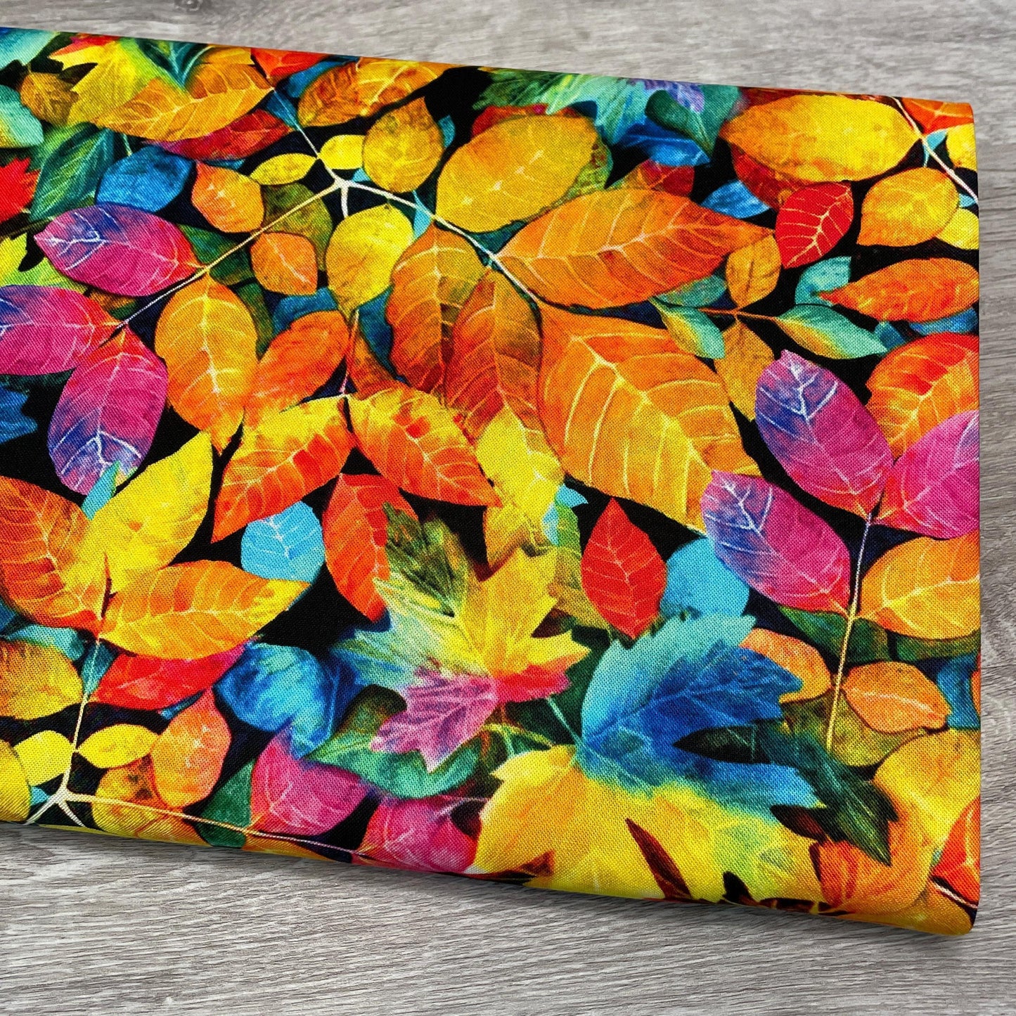 Electric Colors Fall Leaves Fabric - Nature's Glow