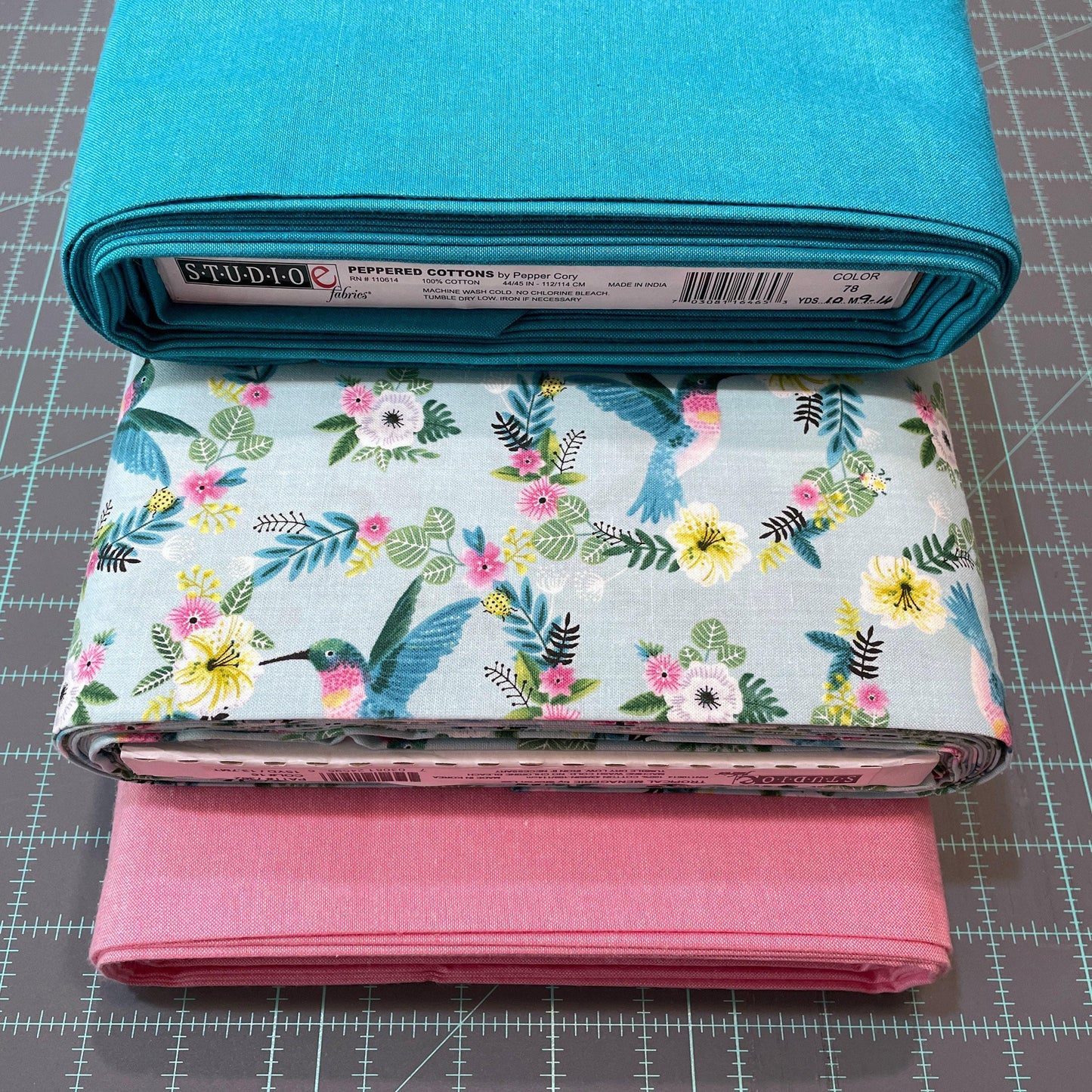 Hummingbird Fabric - Tropical Menagerie Collection - 7382-16 Aqua - 100% cotton fabric by StudioE