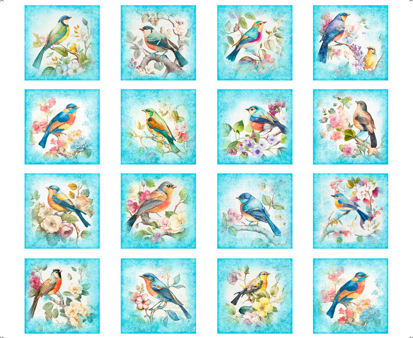 Bird Fabric Panel 36" x 42" - 100% Cotton - Birdsong Collection - QT Fabrics