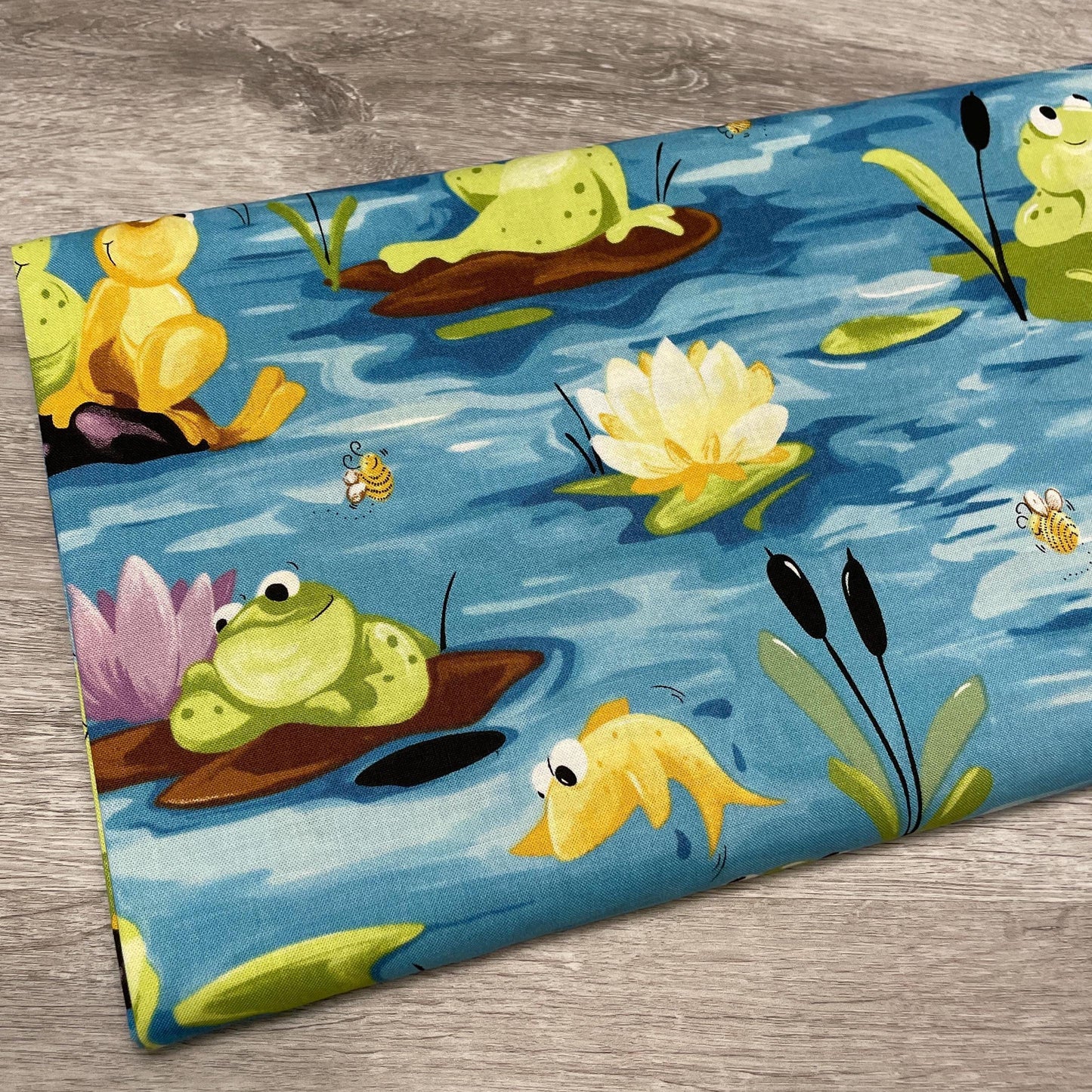 Frog fabric - Paul's Pond Allover Turquoise - Susybee