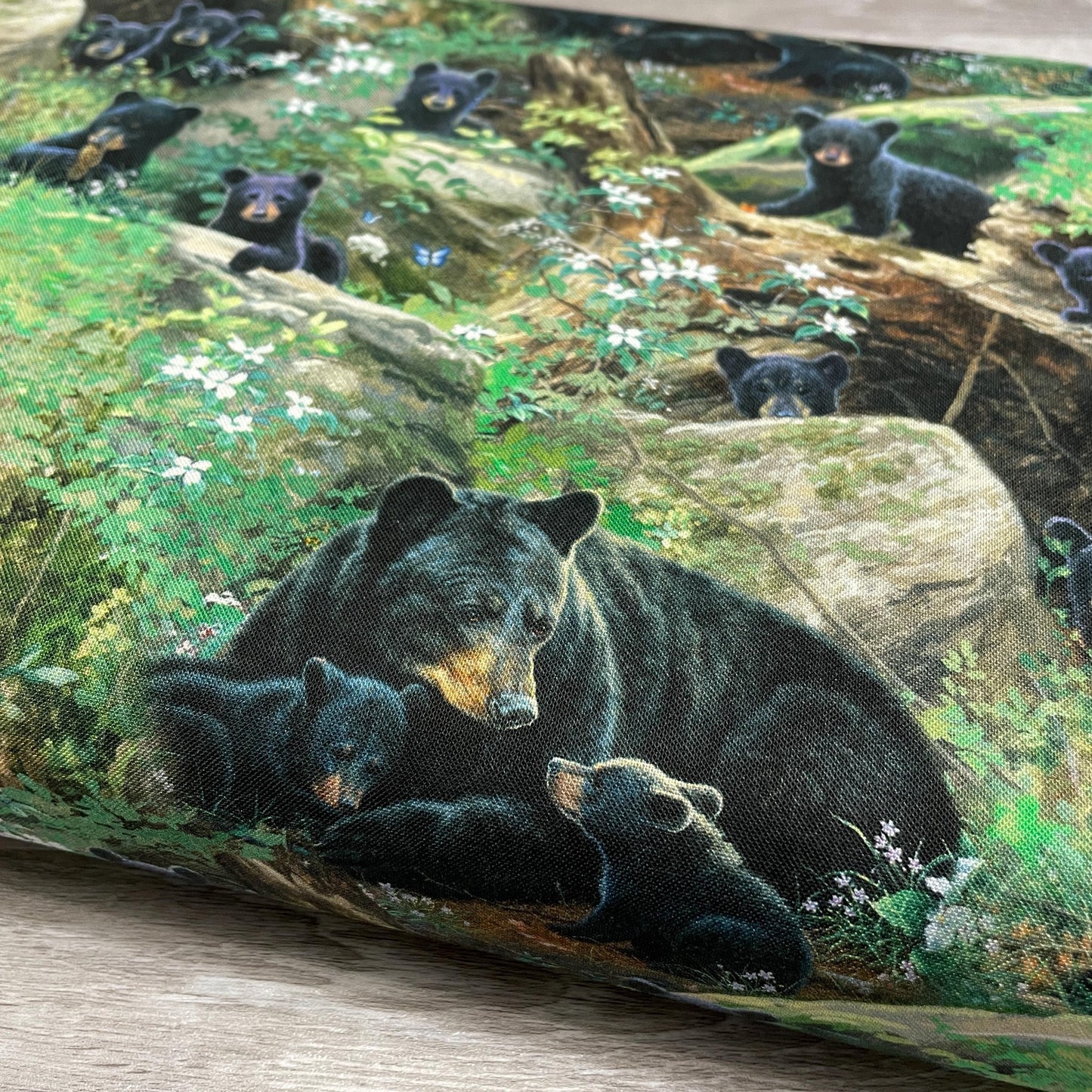 Black Bear fabric - Tender Moments - 100% Cotton - 9608-Green - Baby Bear Family