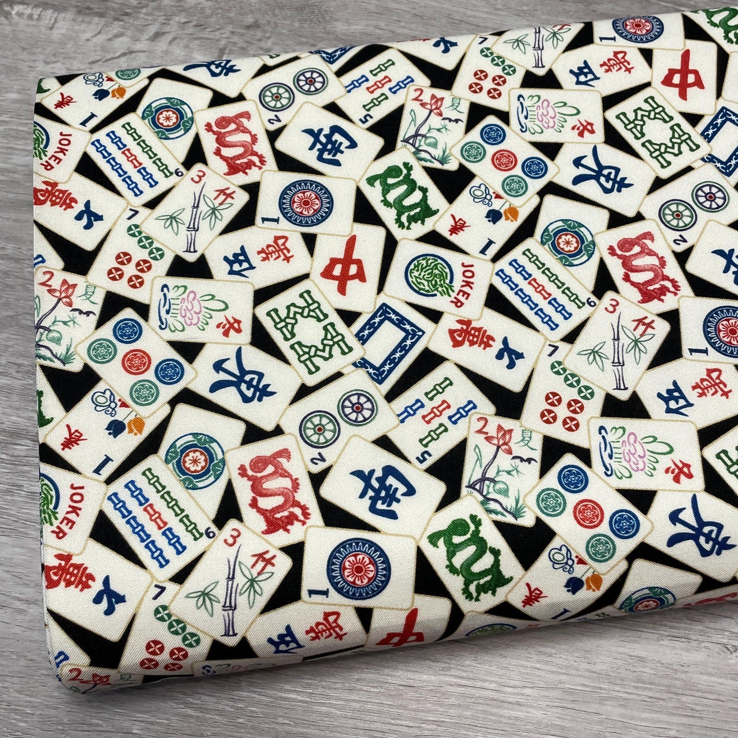 Mahjong fabric - 100% Cotton - Timeless Treasures - FUN-CD2741 BLACK - Tile Game Hobby