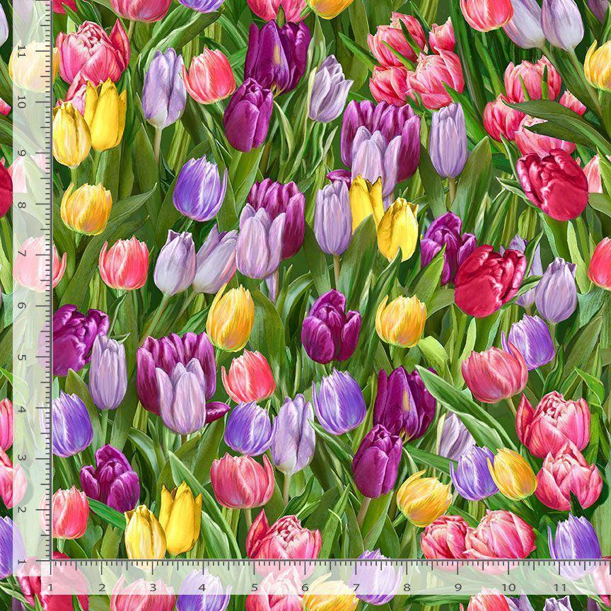 Easter Tulip Fabric - Timeless Treasures - 100% Cotton - Garden
