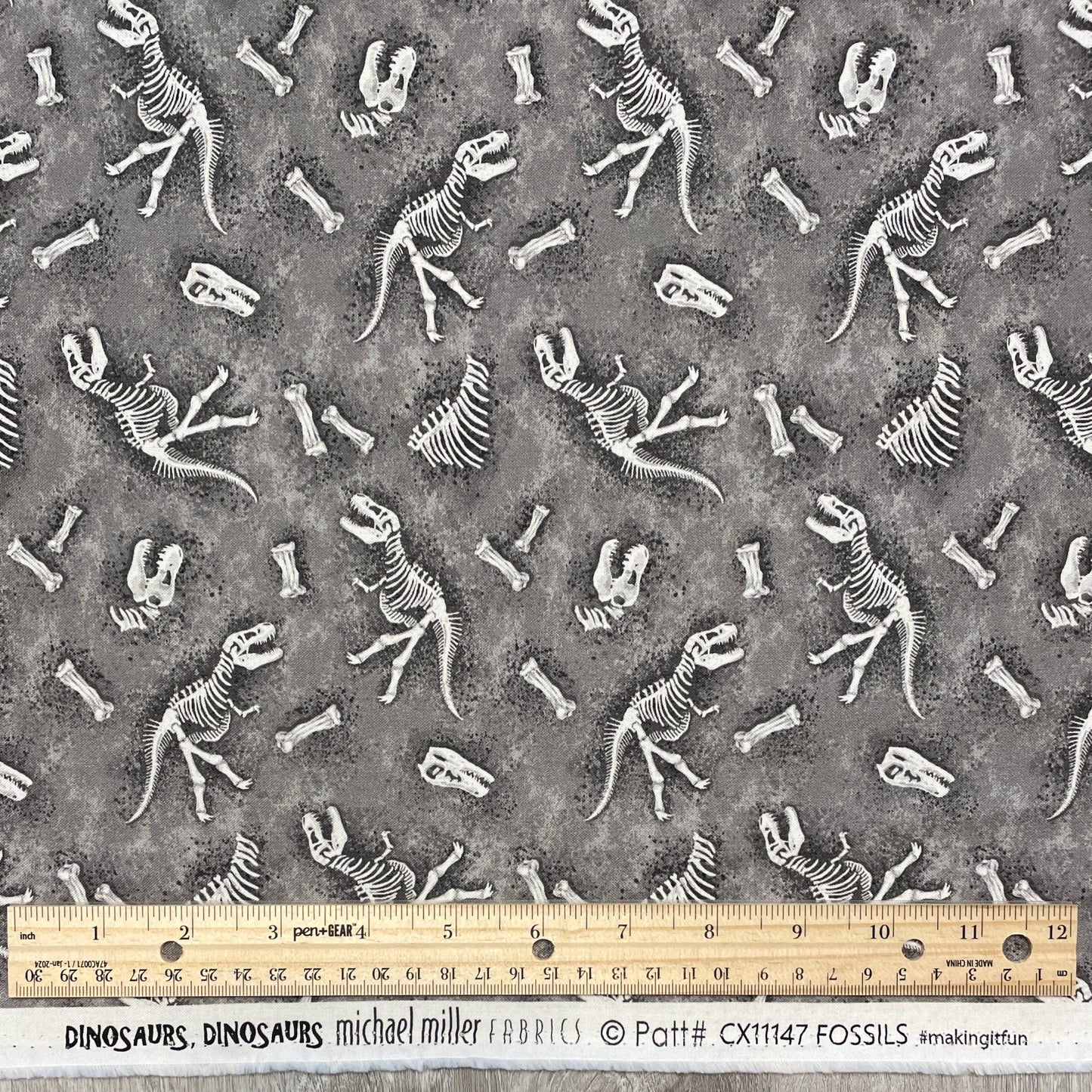 Dinosaur Fossil fabric - Gray - Michael Miller - 100% Cotton