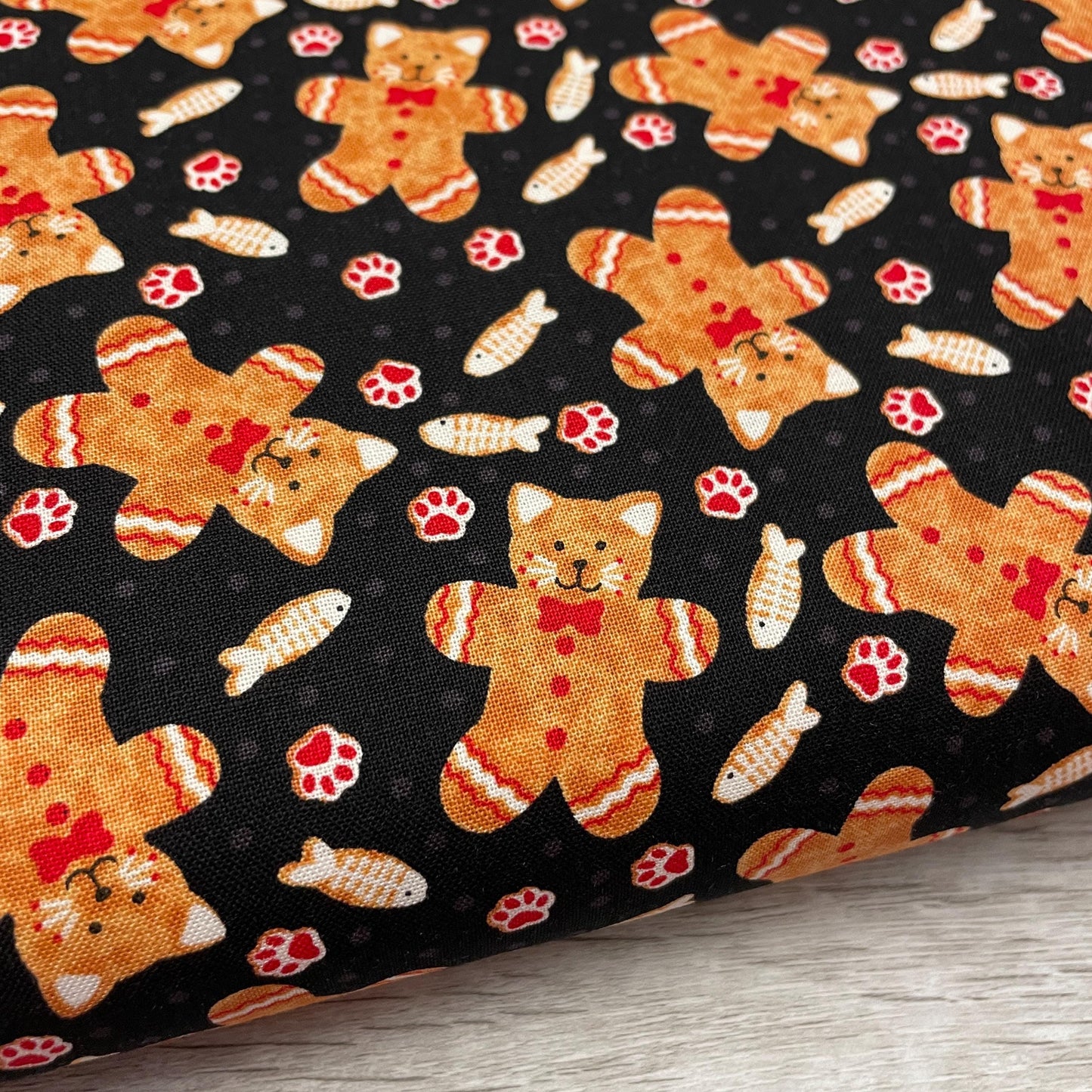 Christmas Cat Cookie Fabric - Furry and Bright Collection