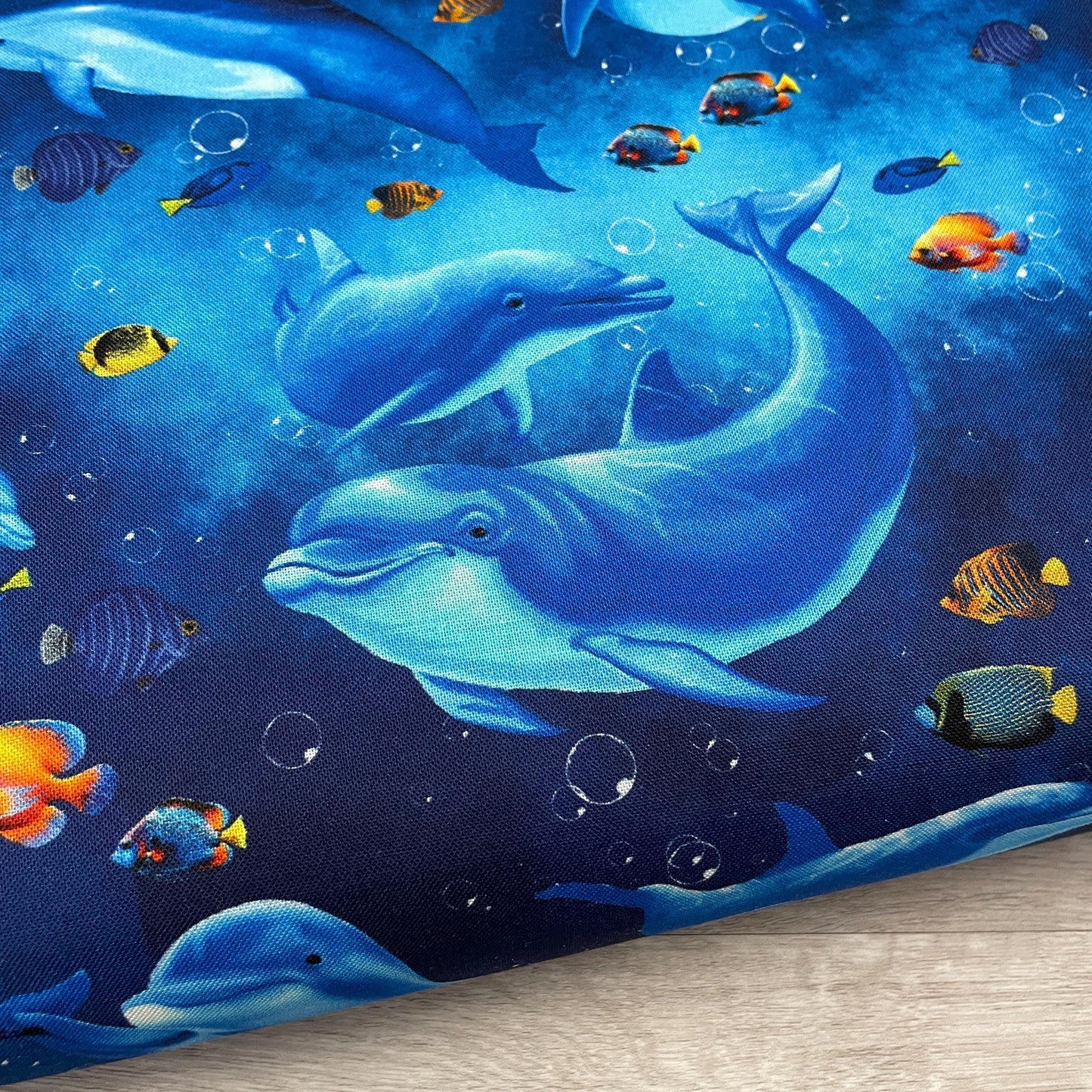 Dolphin Fabric - SEA-CD3131 OCEAN - Timeless Treasures - 100% Cotton - Beach Print Sea Life Fish Swimming