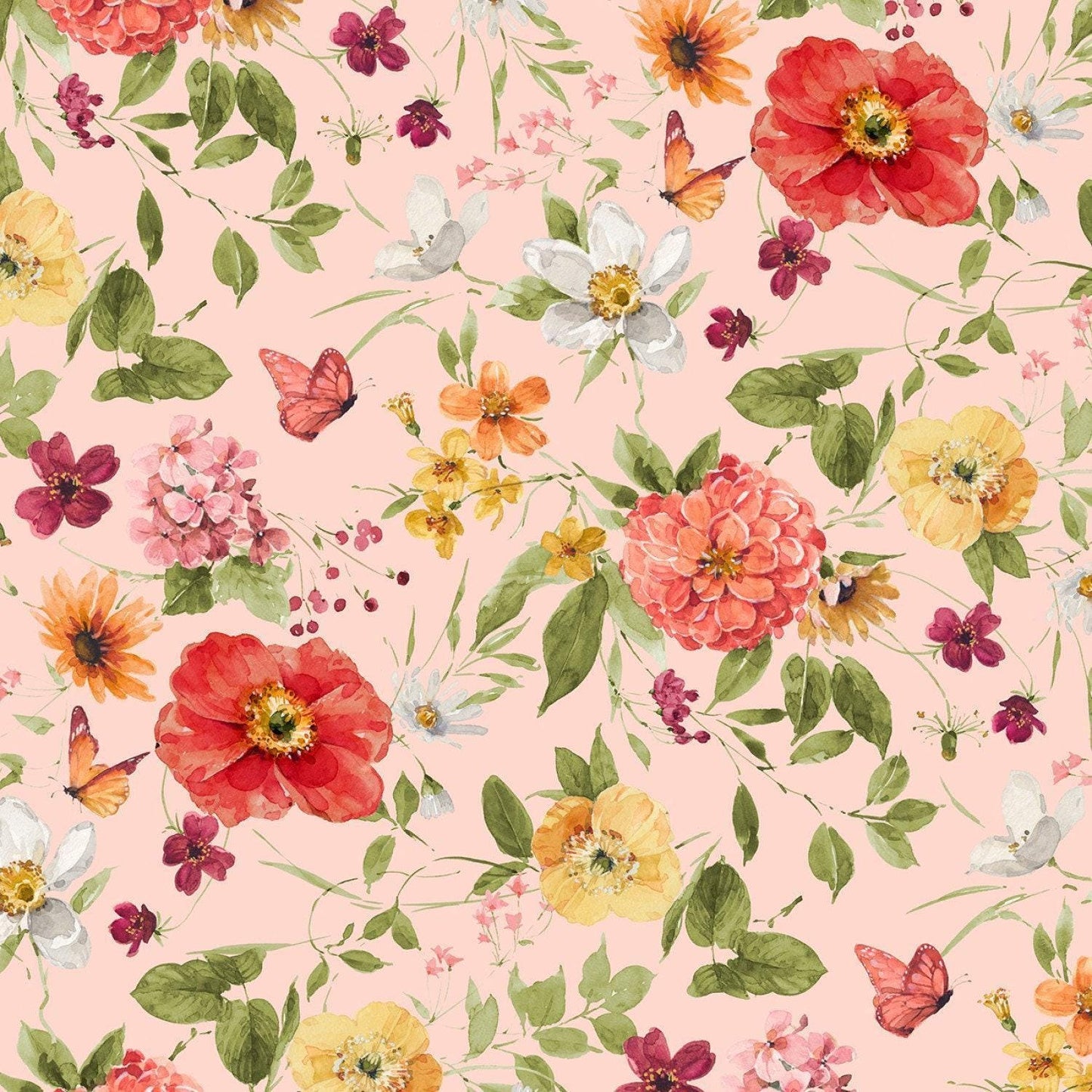Floral Bird Fabric - Blessed by Nature Collection - Wilmington Prints - 100% Cotton