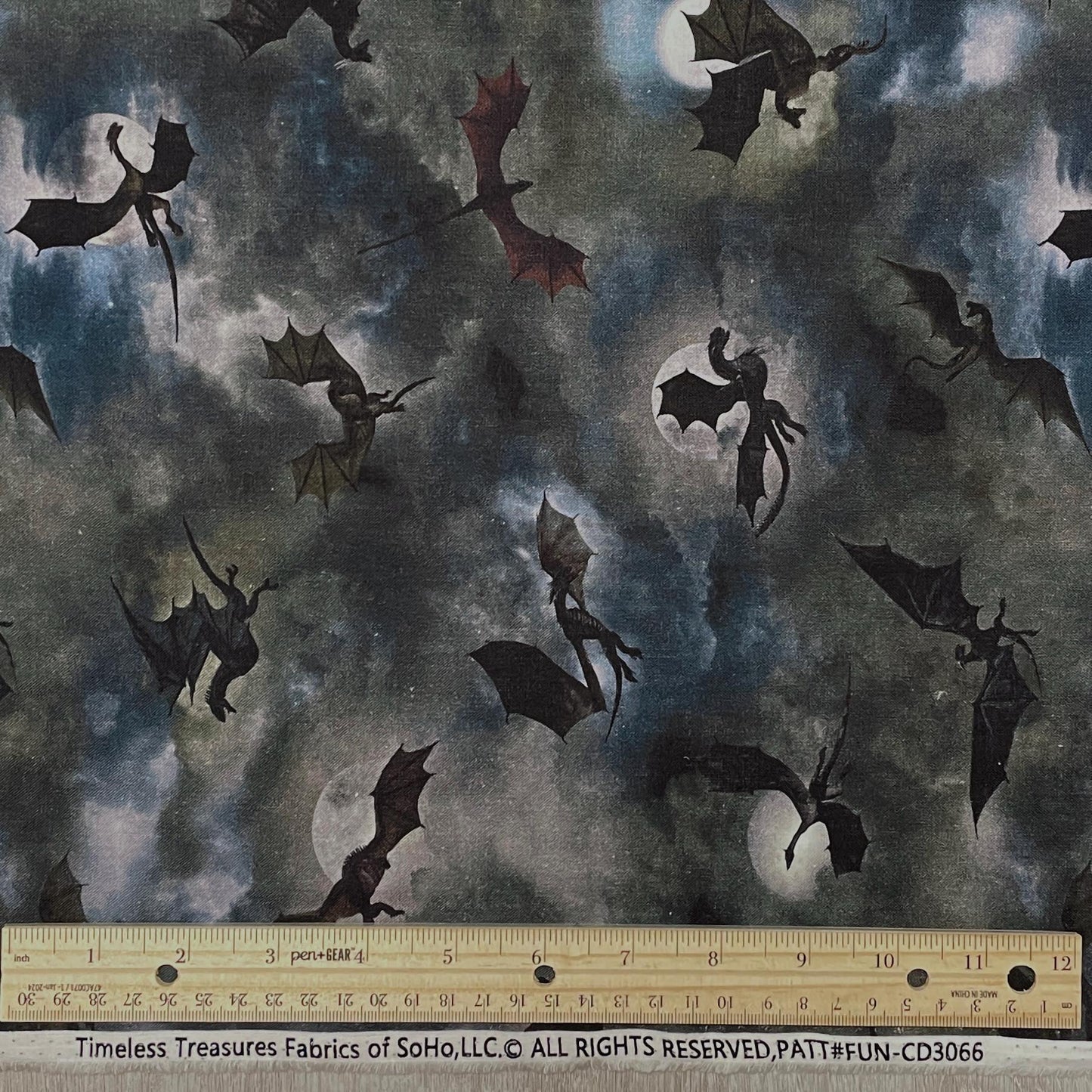Dragon Silhouettes Fabric - Timeless Treasures - 100% Cotton - Dragon's Lair Collection - Moon