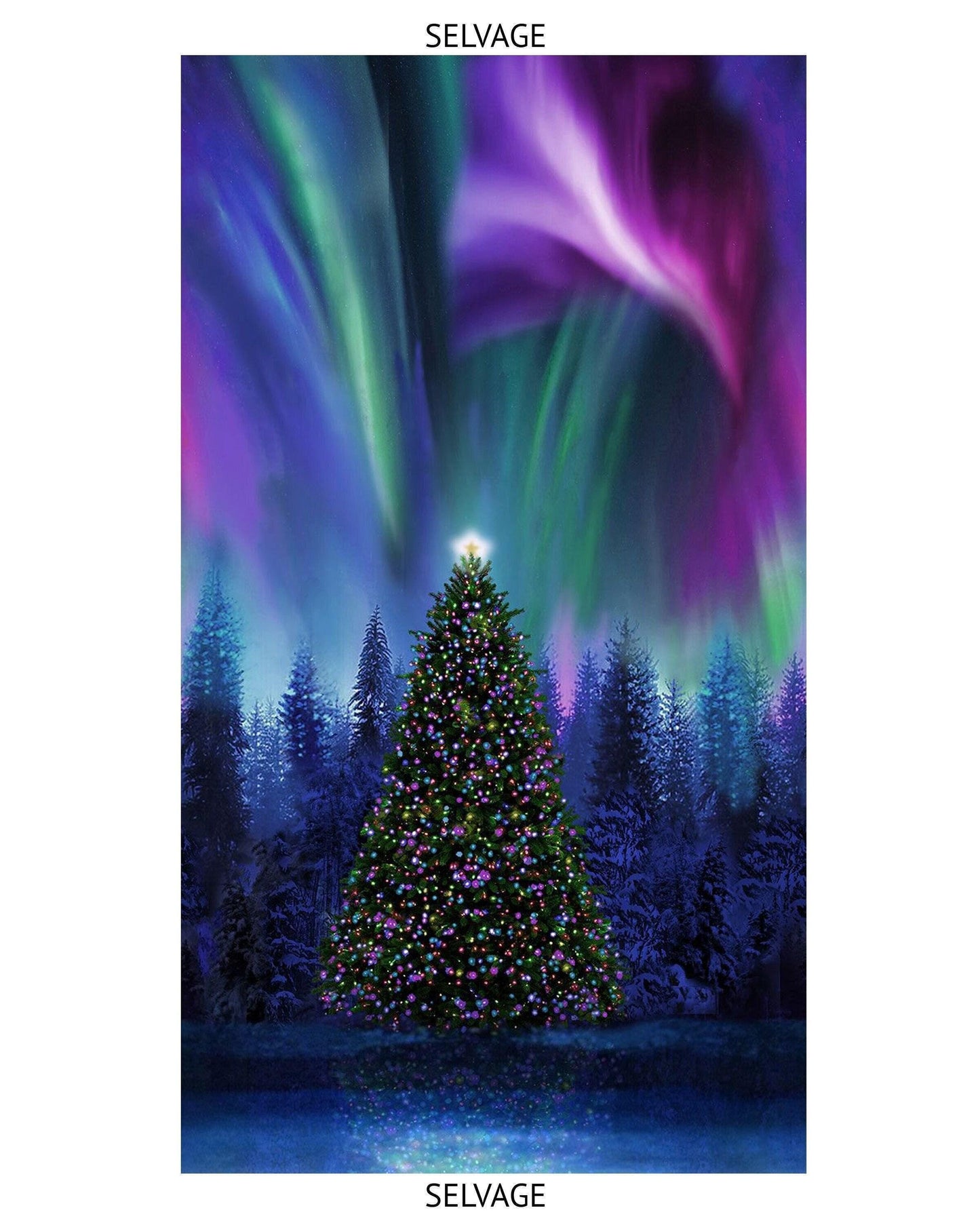 Christmas Tree Aurora Borealis Panel 23" x 43" - NEW - Timeless Treasures - 100% Cotton Fabric - Northern Lights Winter - SHIPS NEXT Day