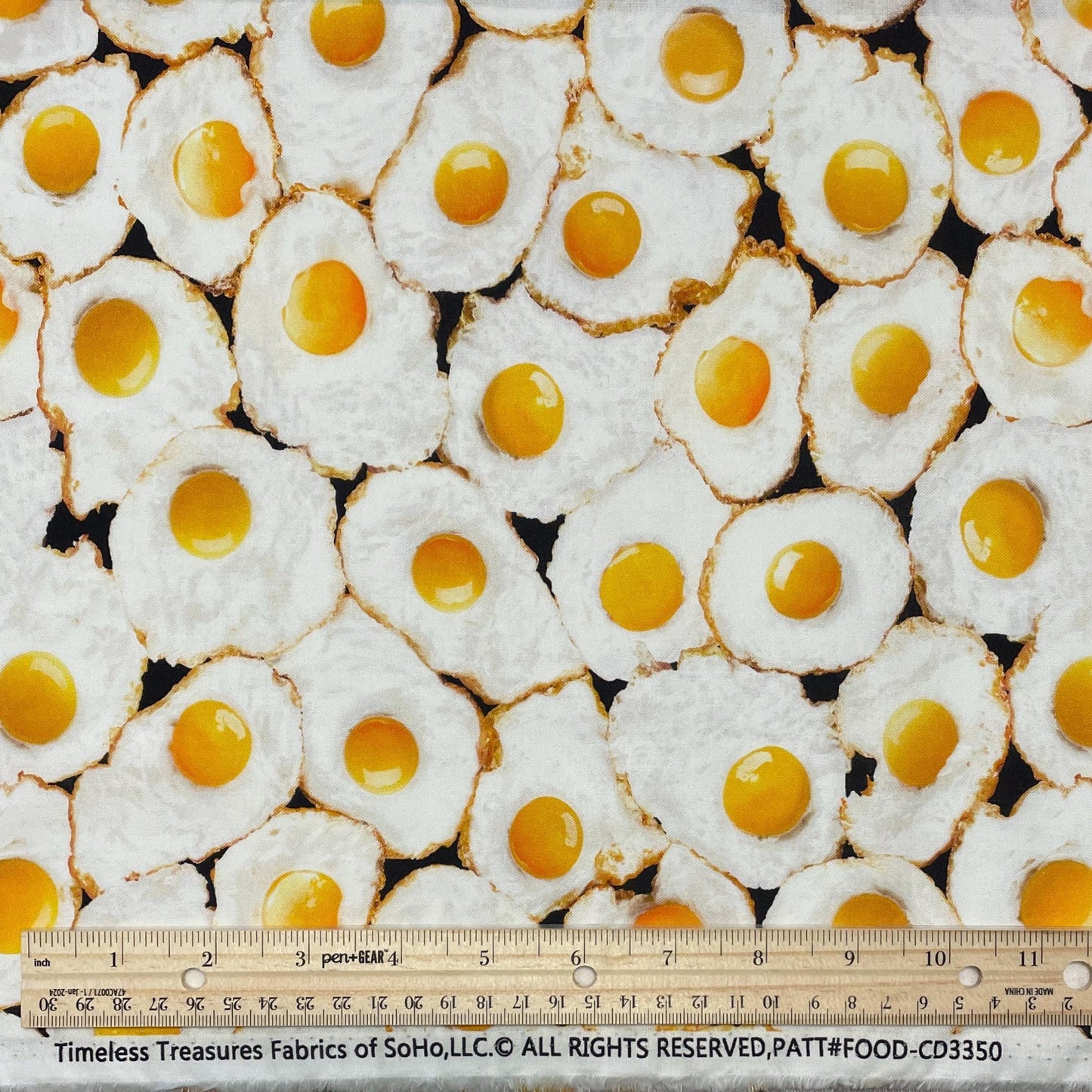 Fried Egg Fabric - Timeless Treasures - 100% Cotton - What's for Breakfast? - Food Sunny Side Up Eggs Chickens