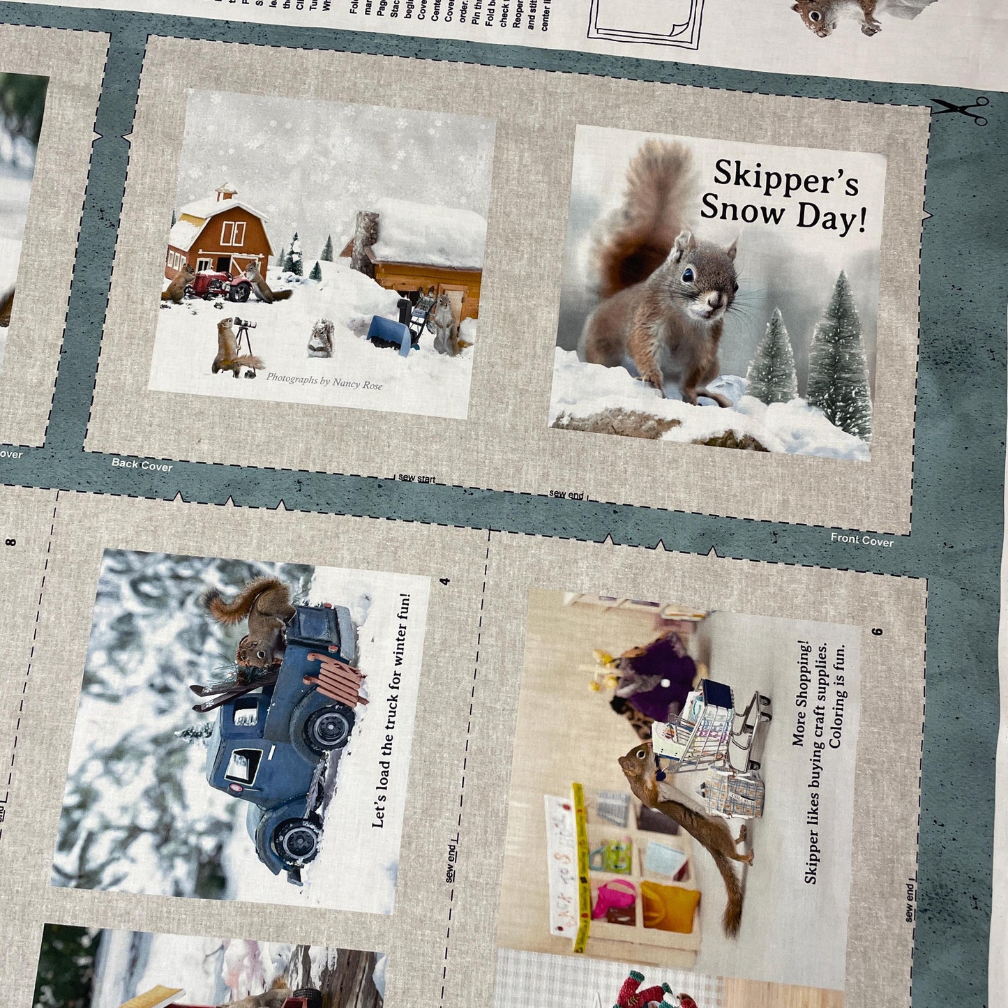 Secret Life of Squirrels II Fabric Book Panel 36" x 43" - Clothworks - Y4219-61 Light Taupe - Cloth book panels to sew
