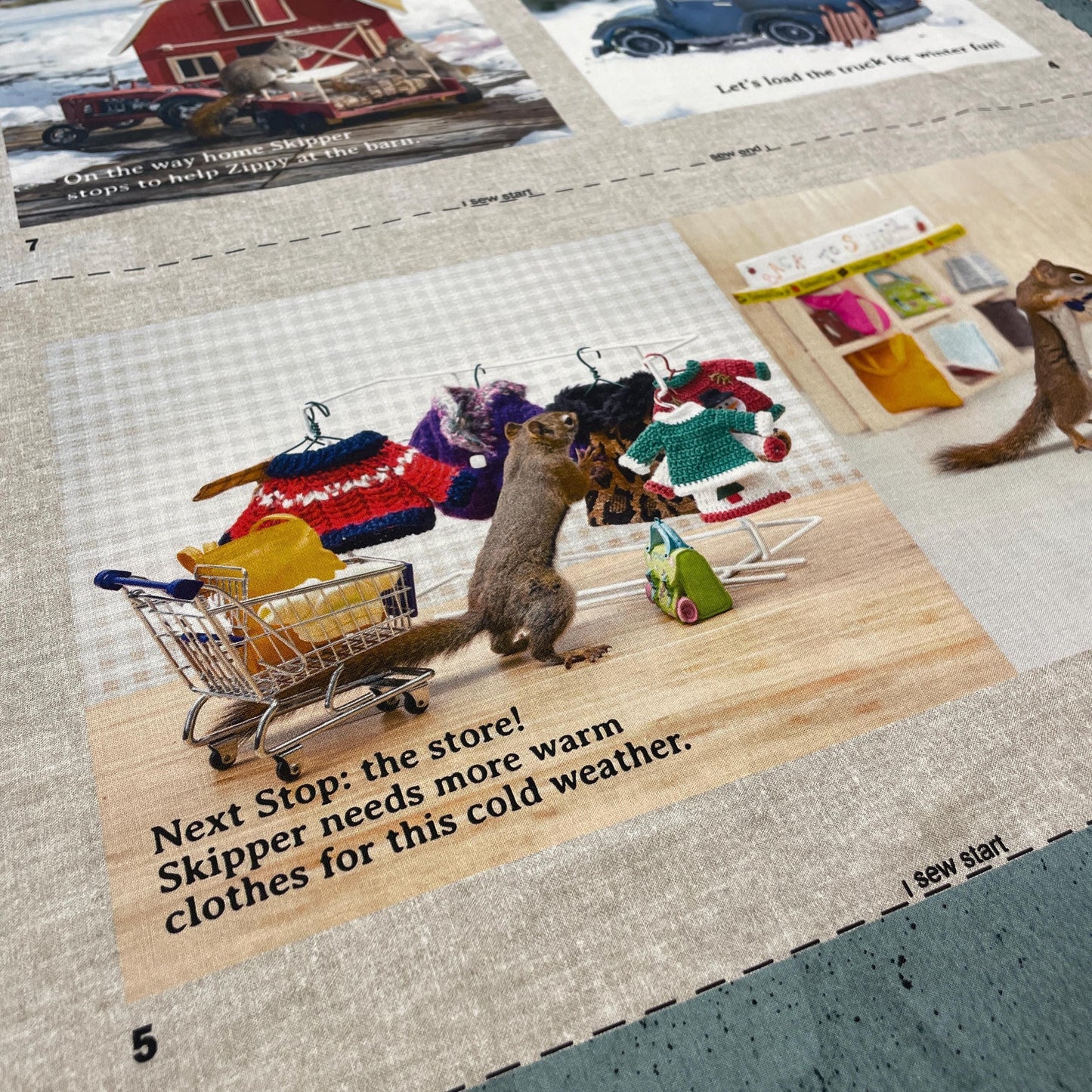 Secret Life of Squirrels II Fabric Book Panel 36" x 43" - Clothworks - Y4219-61 Light Taupe - Cloth book panels to sew