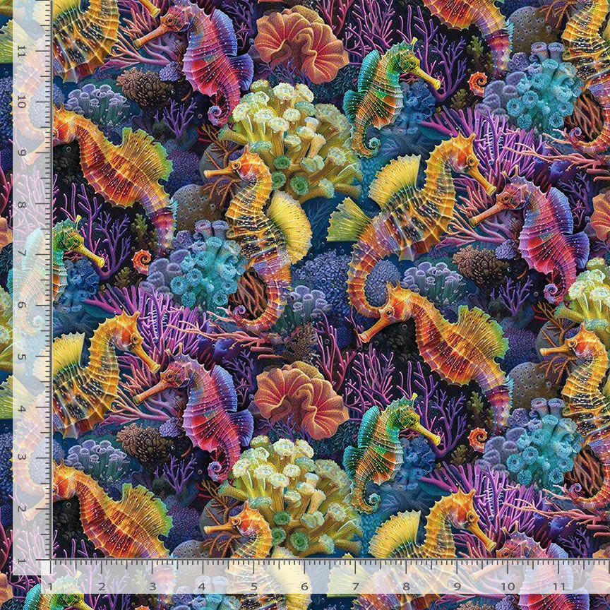 Seahorse fabric - Timeless Treasures - 100% Cotton - Colorful ocean material