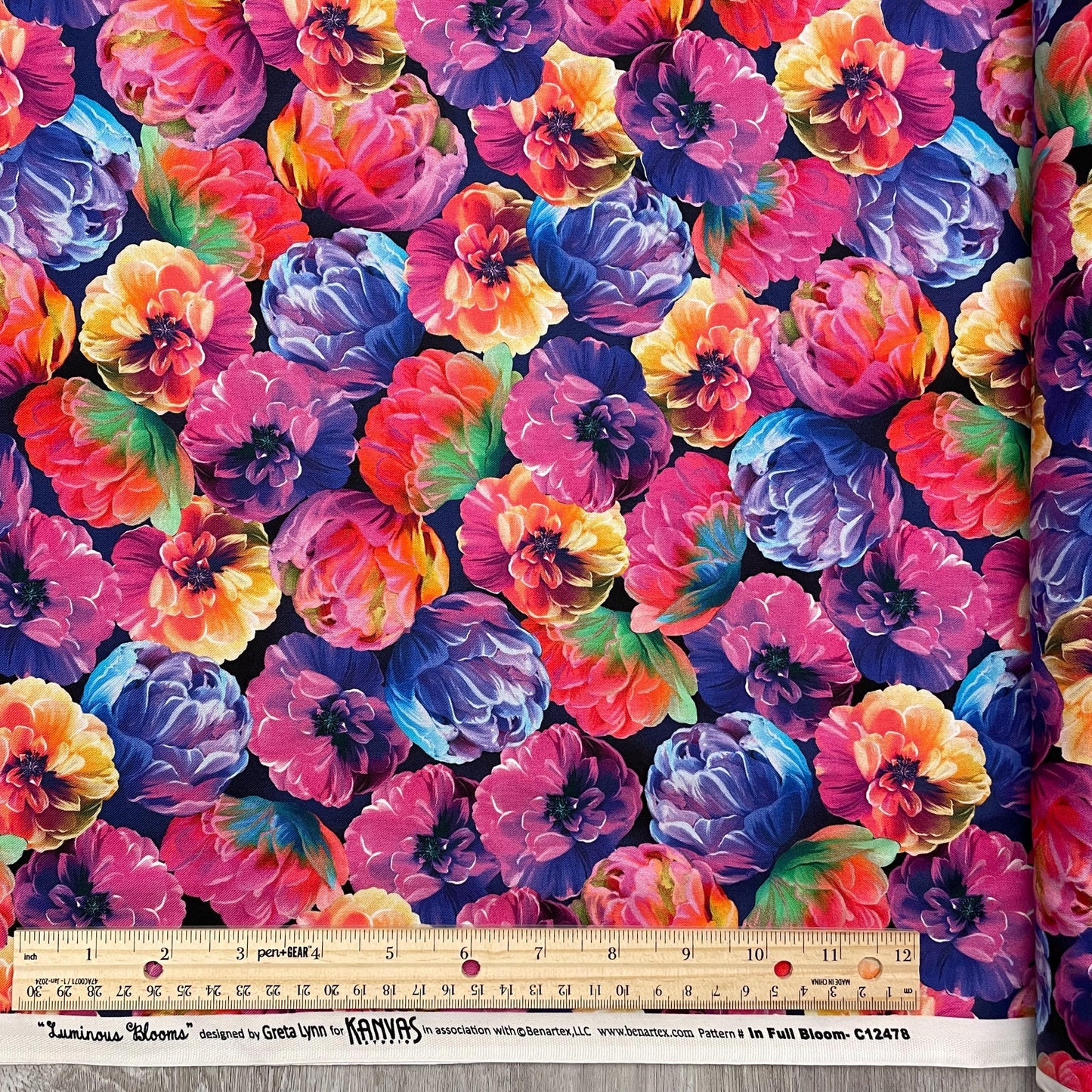 In Full Bloom Multi - Benartex Kanvas Studio - Luminous Blooms - 100% Cotton Fabric