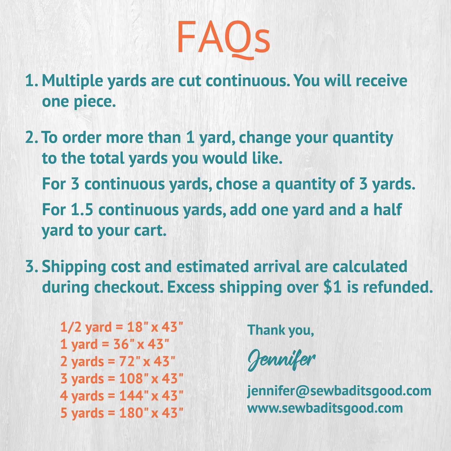 a series of questions and instructions related to yard sizes and shipping costs, providing information for customers to calculate their total shipping cost and estimated arrival during checkout.