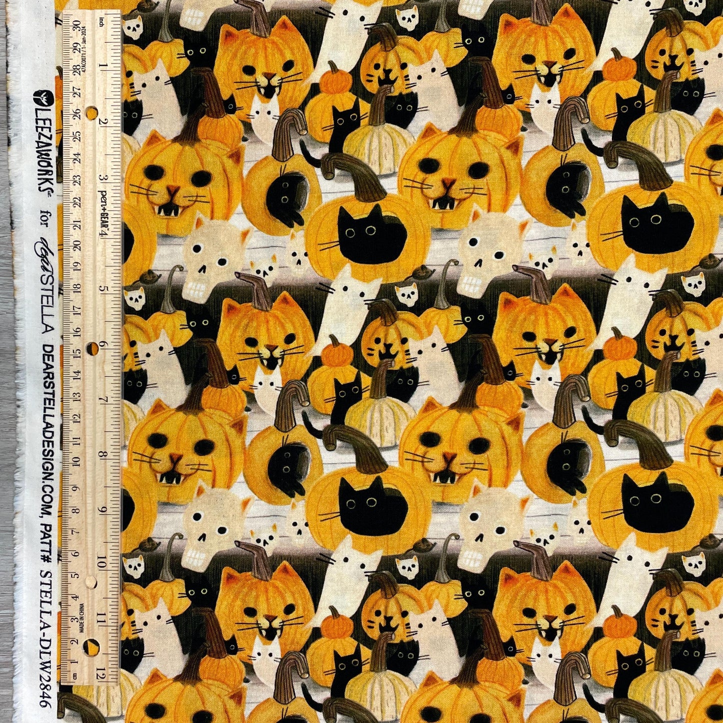 Meowloween - Dear Stella - Black Cat Fabric - 100% Cotton