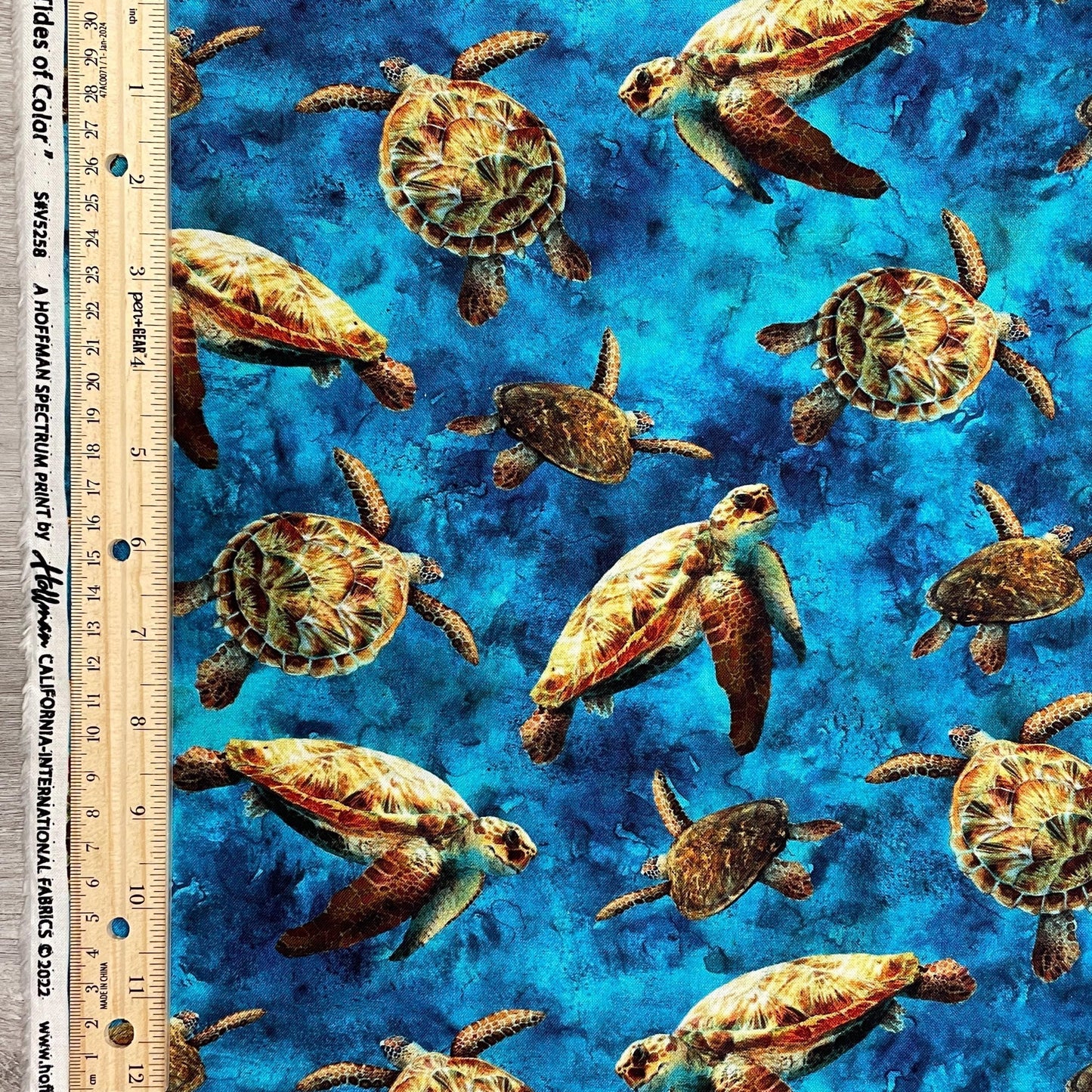 Sea Turtle Fabric - V5258-61-Turquoise - Tides of Color - Hoffman - 100% Cotton