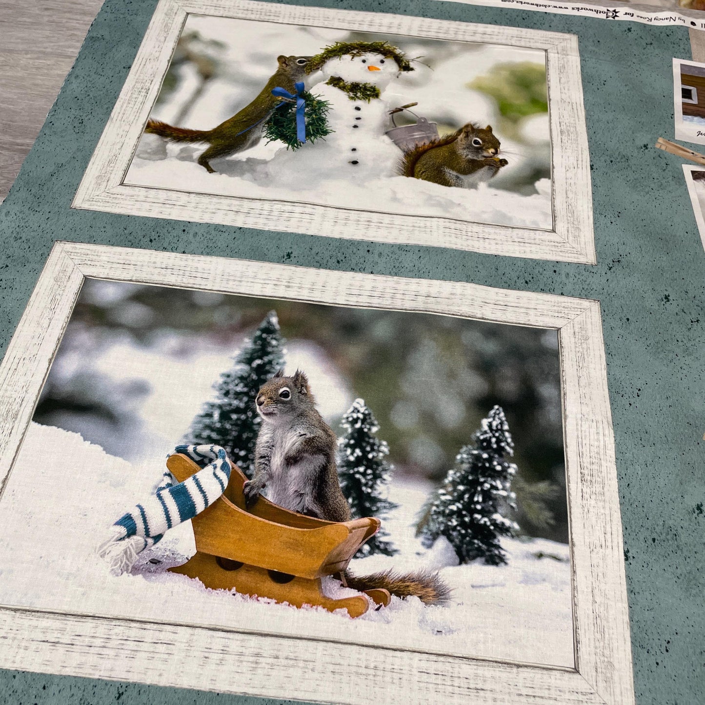 Secret Life of Squirrels II Fabric Panel 24" x 43" - Teal - Clothworks - Y4217-104 Teal