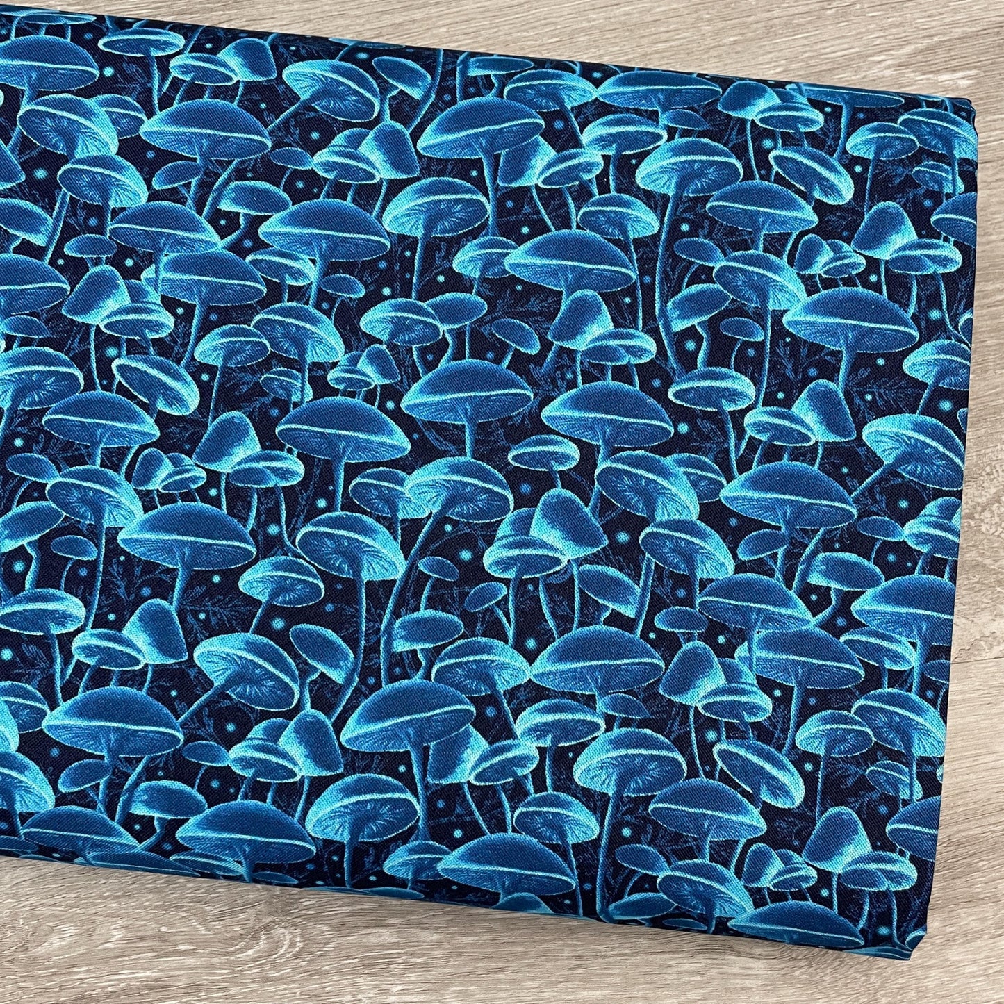 Bioluminescent Mushrooms - Blue - 100% Cotton Fabric - Timeless Treasures - Electric Ocean