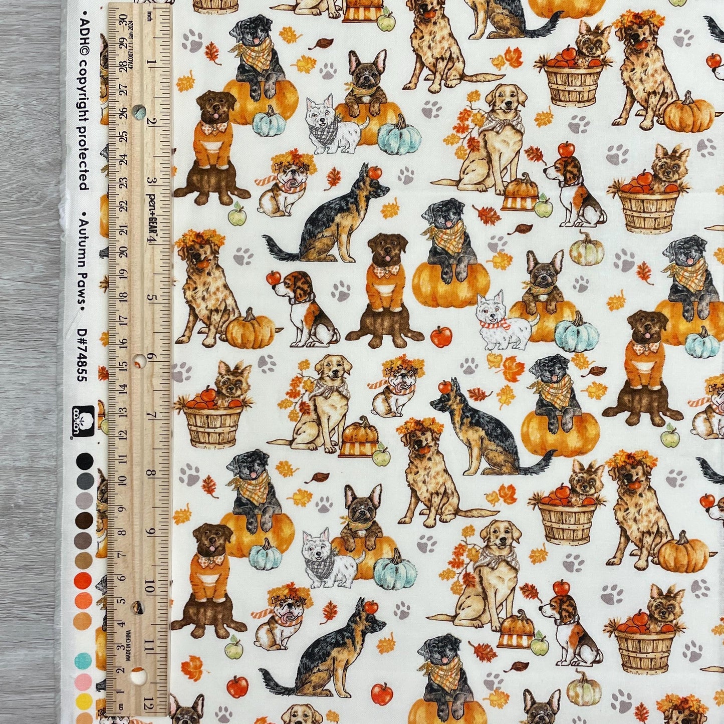 Robert Kaufman Fall Dog Fabric - Autumn Paws - 100% Cotton - Pumpkins