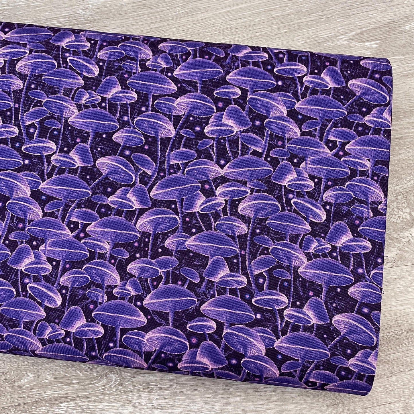 Bioluminescent Mushrooms - Purple - 100% Cotton Fabric - Timeless Treasures - Electric Ocean