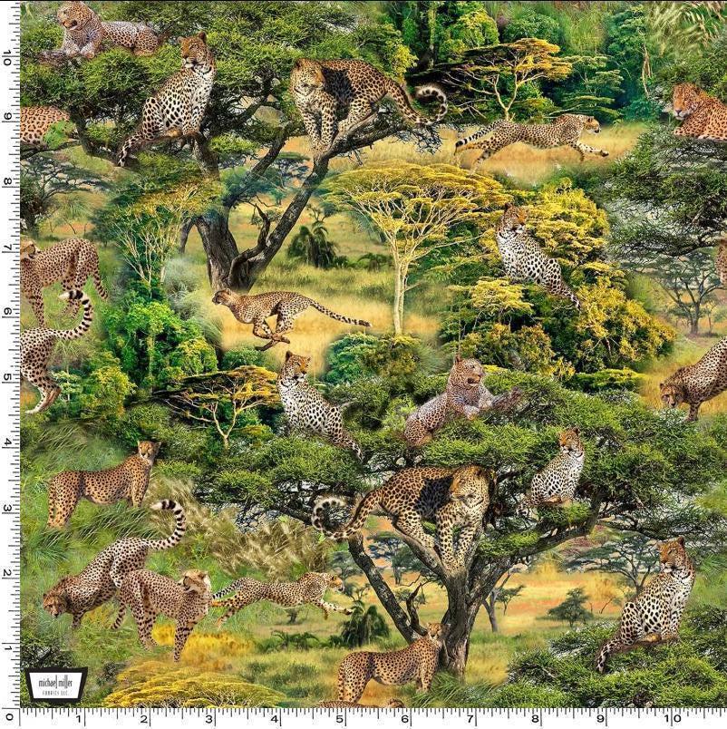 Leopard and Cheetah Fabric - Michael Miller - African wilderness - Serengeti Plains