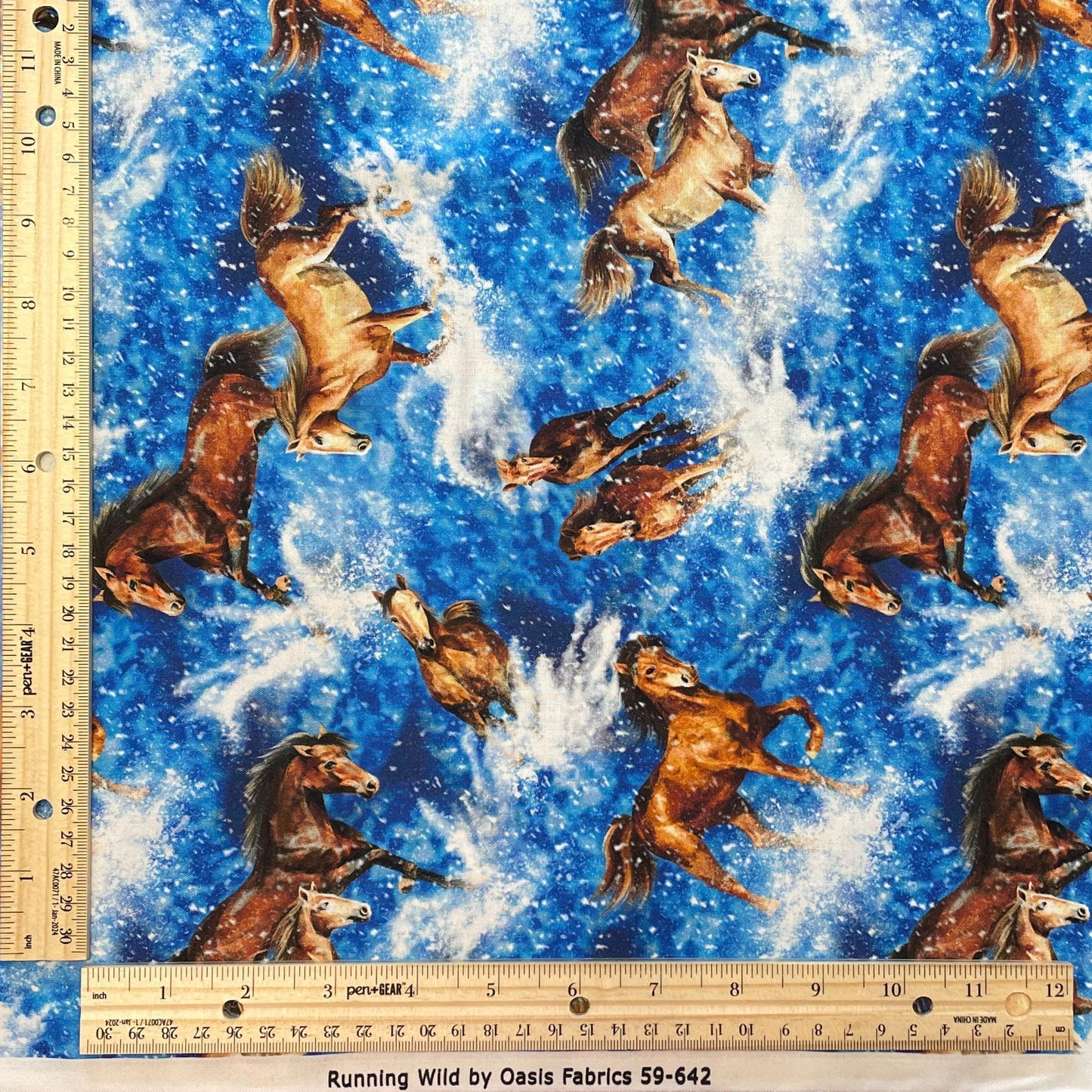 Horse Fabric - Tossed Horses Blue 596421 - Oasis Fabric - 100% Cotton