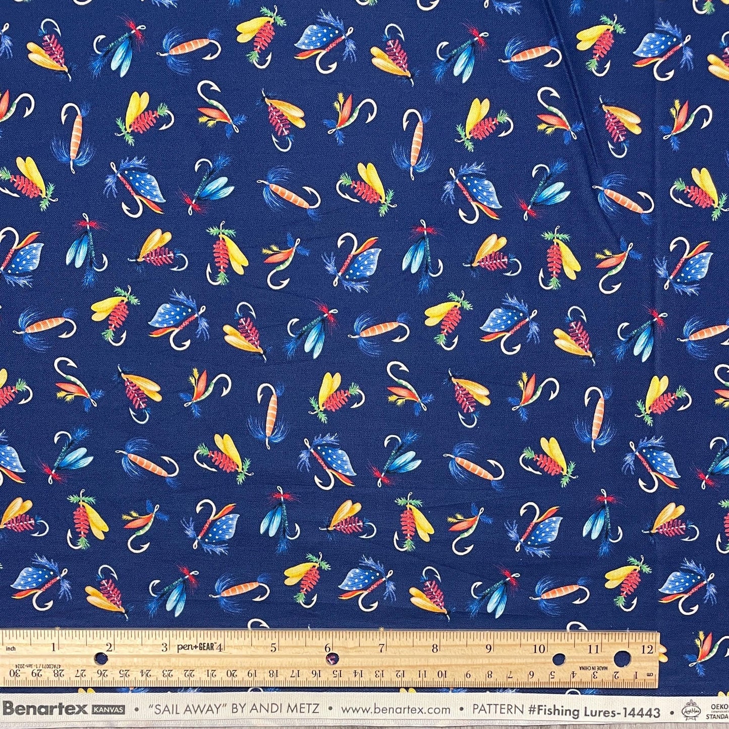 Fishing Lure Fabric - Benartex - 100% Cotton - Lake Life