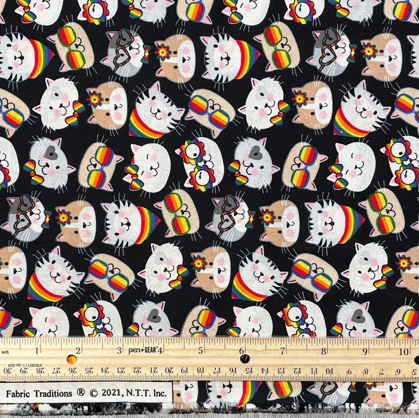 Rainbow Cat Fabric by the yard - Cool Cats Toss
