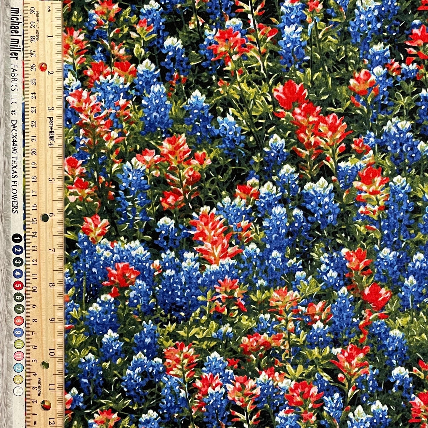 Bluebonnets and Indian Paintbrush Flowers - Michael Miller - 100% Cotton - Texas Wildflowers