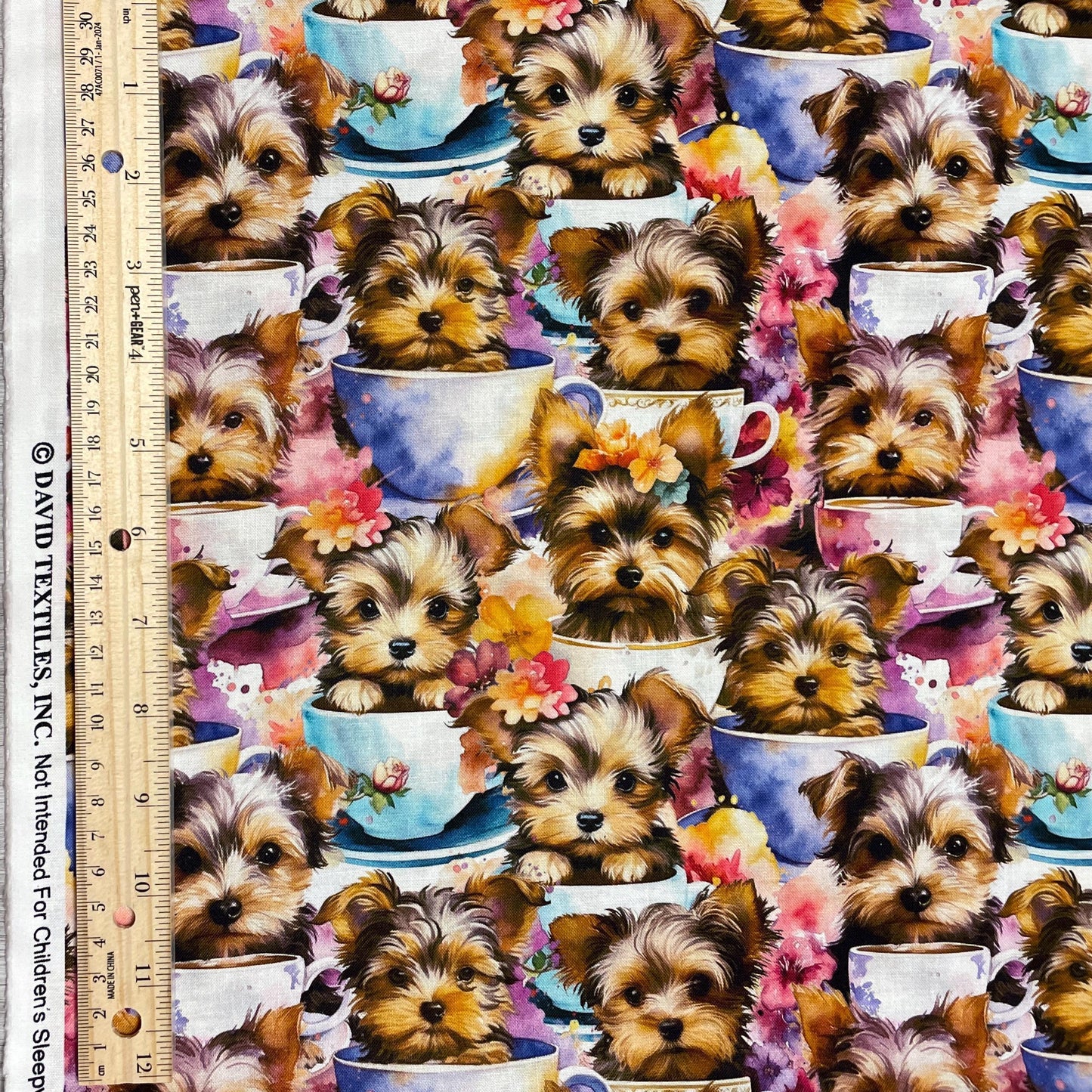Yorkie Teacup fabric - Foust Exclusive Print - 100% Cotton