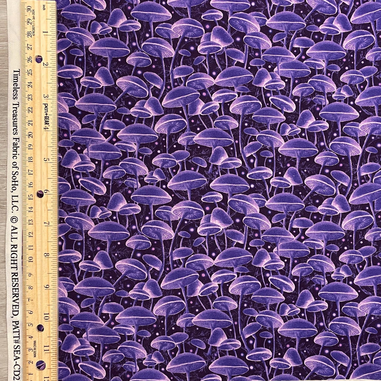 Bioluminescent Mushrooms - Purple - 100% Cotton Fabric - Timeless Treasures - Electric Ocean