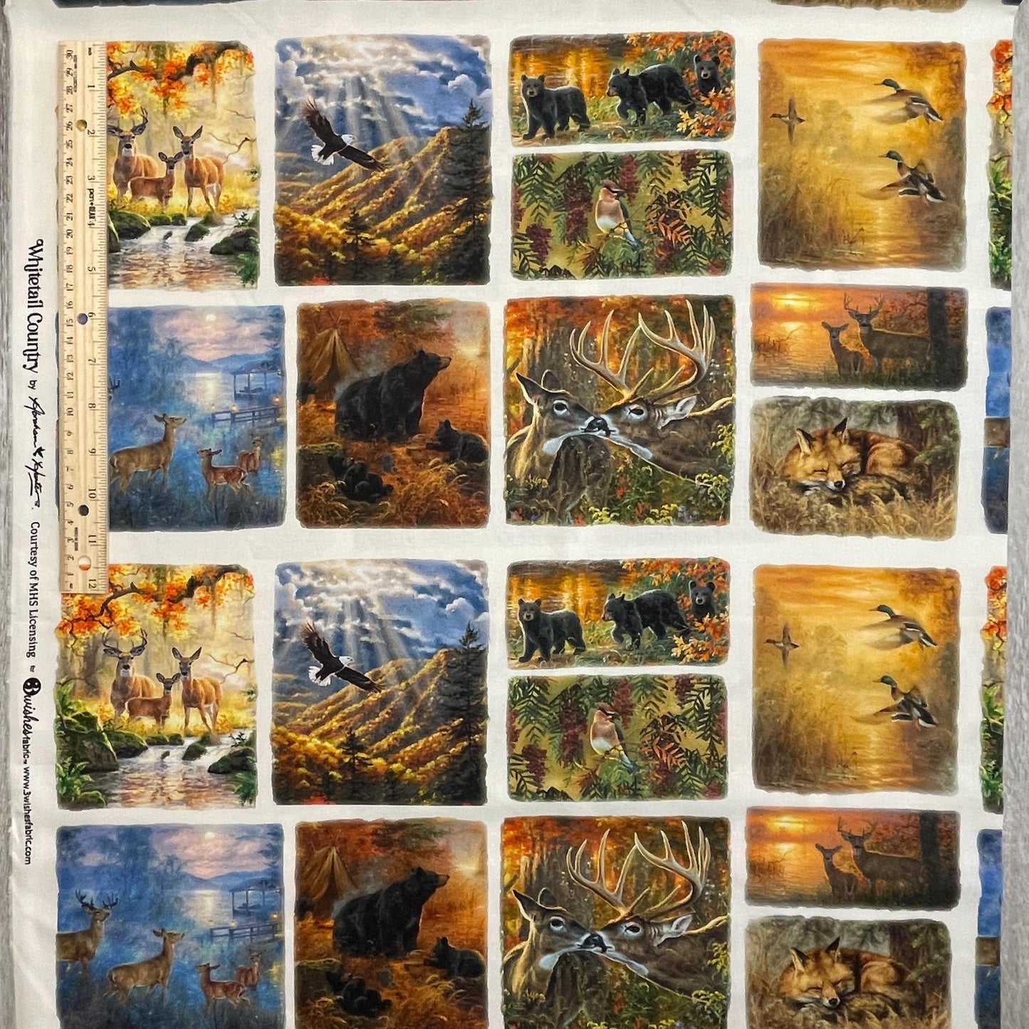 Forest Animal Fabric - Countryside Patch 22200-MLT - 3 Wishes - 100% Cotton Fabric - Whitetail Country - Bear Deer Fox Bird Eagle