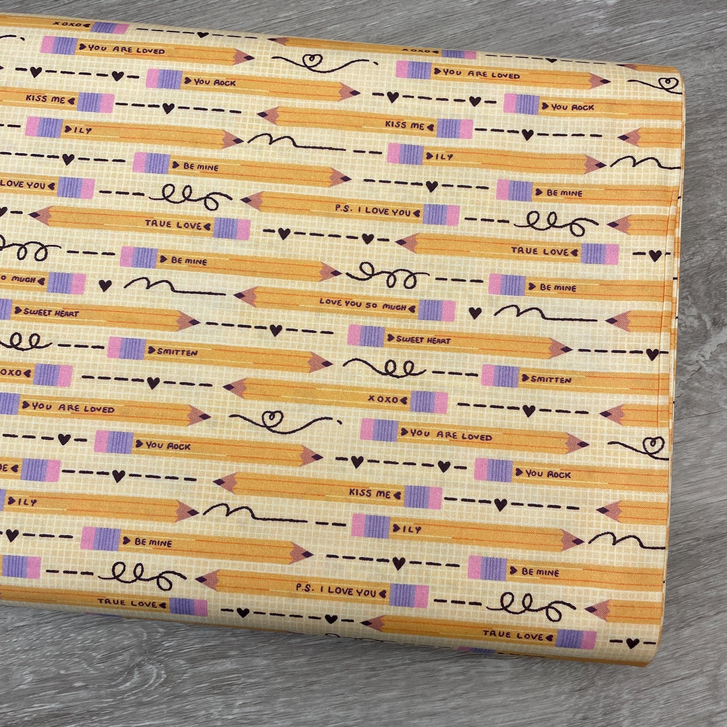 Pencil You in Yellow - Valentine's Day Fabric - 100% Cotton - Paintbrush Studio Fabrics