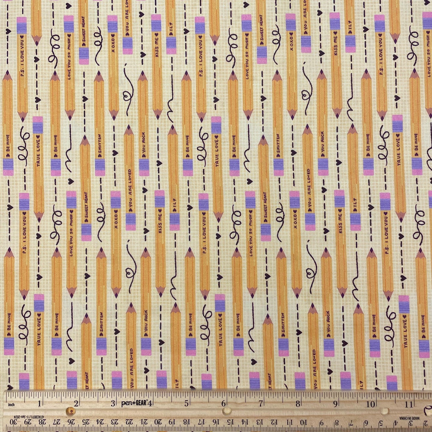 Pencil You in Yellow - Valentine's Day Fabric - 100% Cotton - Paintbrush Studio Fabrics