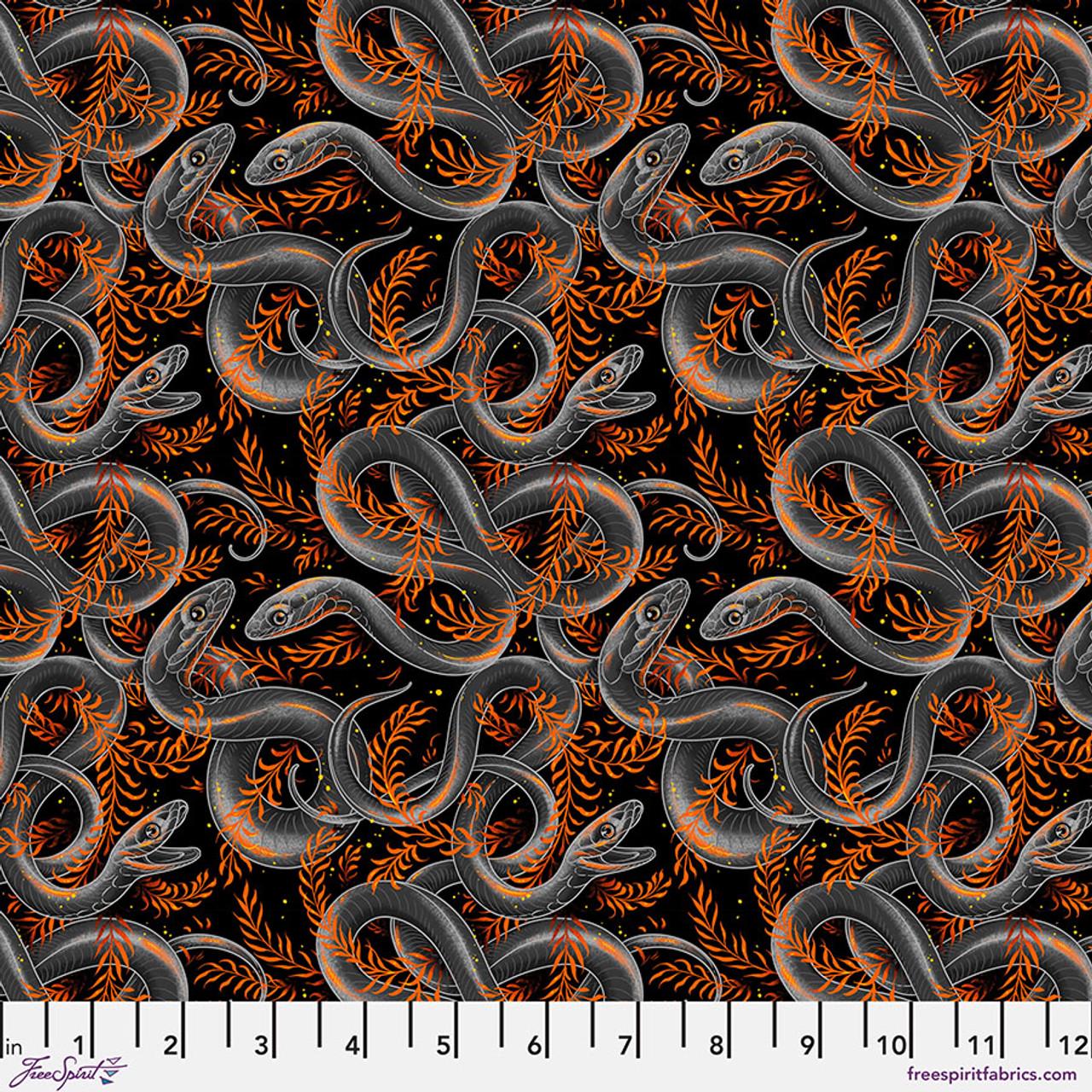 Halloween Fabric - Sneaky Snakes - 100% Cotton - FreeSpirit - Costumes & Cobwebs