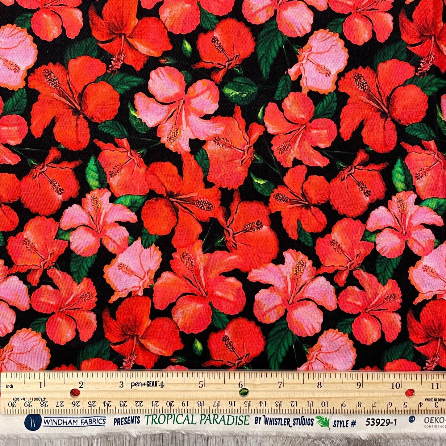 Hibiscus Fabric - Tropical Paradise - Whistler Studios 53929-1- 100% cotton