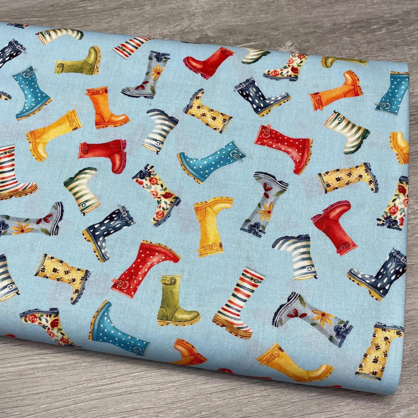 Rain Boots Fabric - Town Fair Collection - 100% Cotton - Galoshes Gardening Shoes Wellies Wellington Boots Farm Quilting Fabric