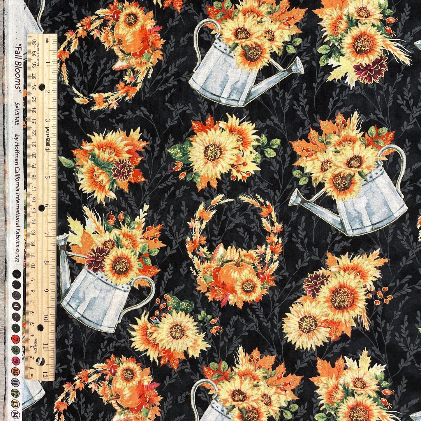 Fall Sunflower Fabric - With Metallic Accents - Fall Blooms