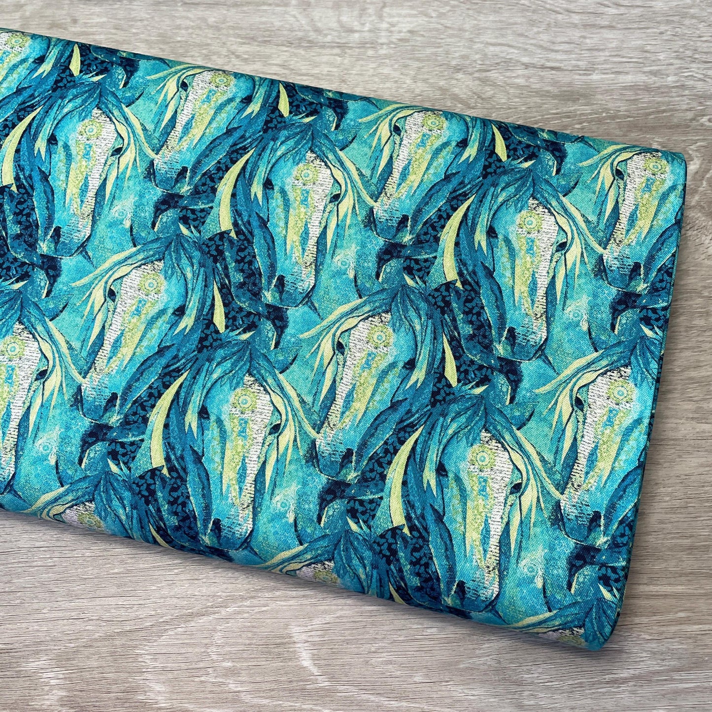 Horse Fabric - Aqua SMALL Horse Heads Allover - Dream Horses - Studio E - 100% Cotton