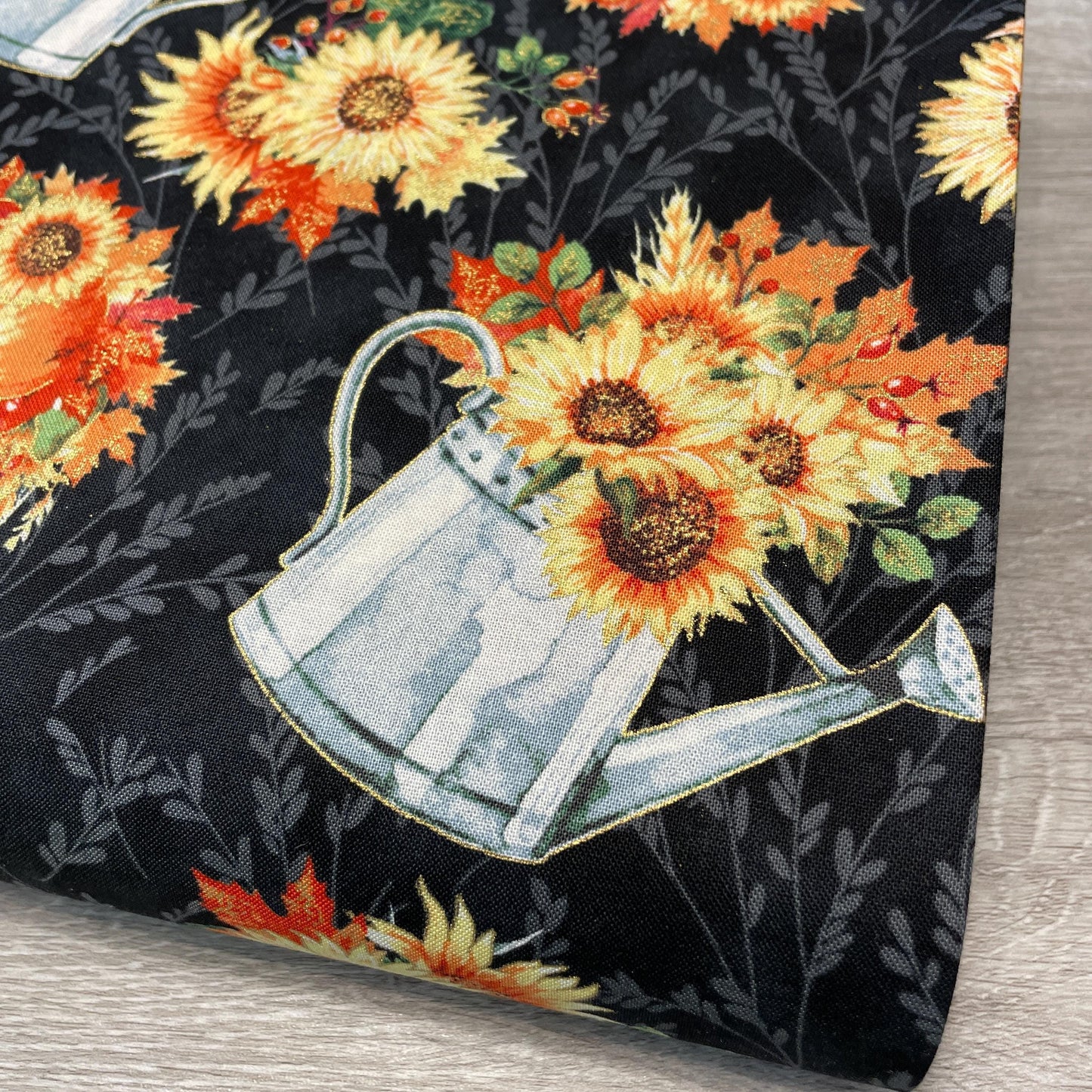 Fall Sunflower Fabric - With Metallic Accents - Fall Blooms