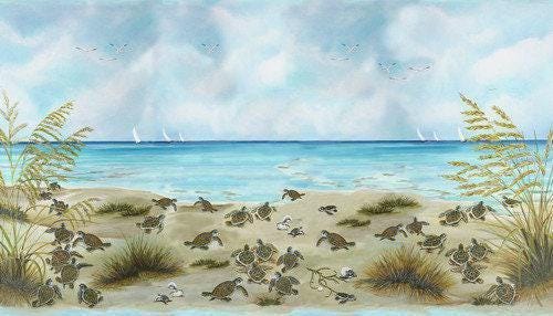 Sea Turtle Panel 43" x 24" - Turtle March - Henry Glass - 100% Cotton fabric