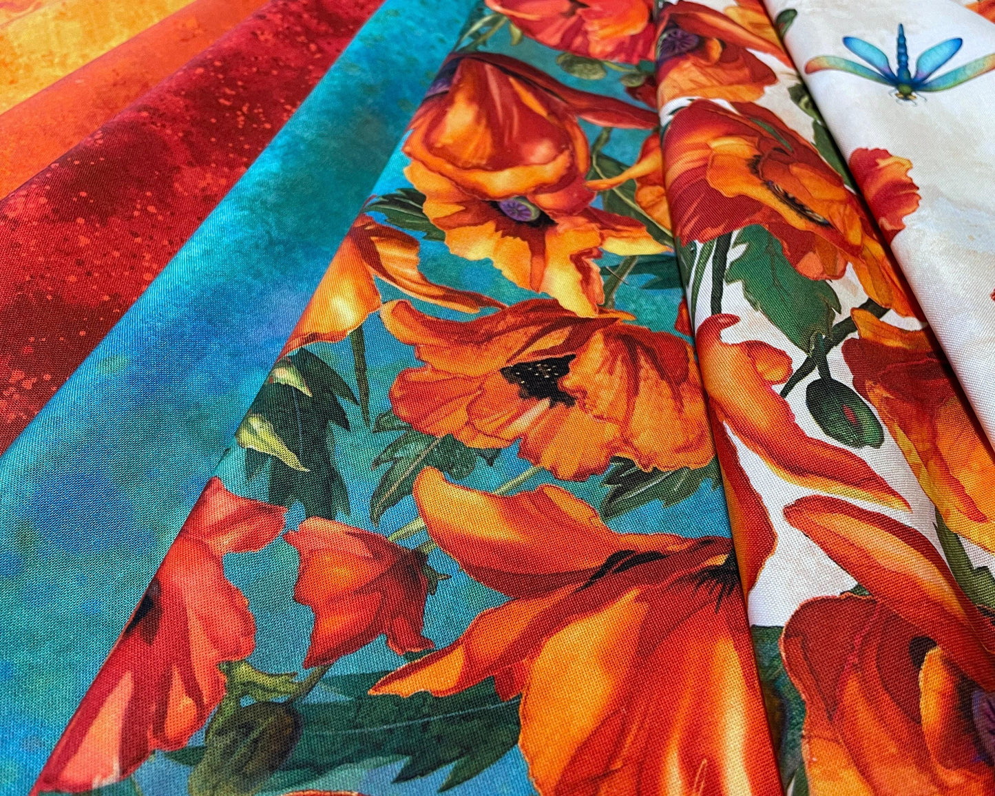Packed Poppies on Turquoise - Northcott - Charisma Collection