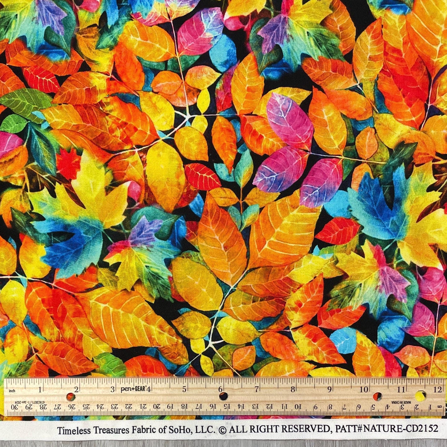 Electric Colors Fall Leaves Fabric - Nature's Glow
