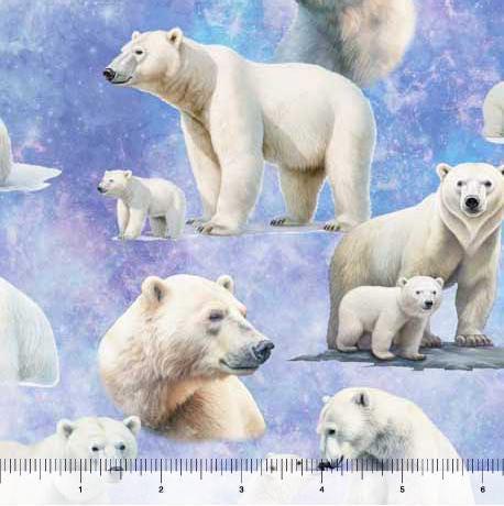 Polar Bear Fabric - Aurora - 100% Cotton - Snow Winter Holidays - QT Fabrics