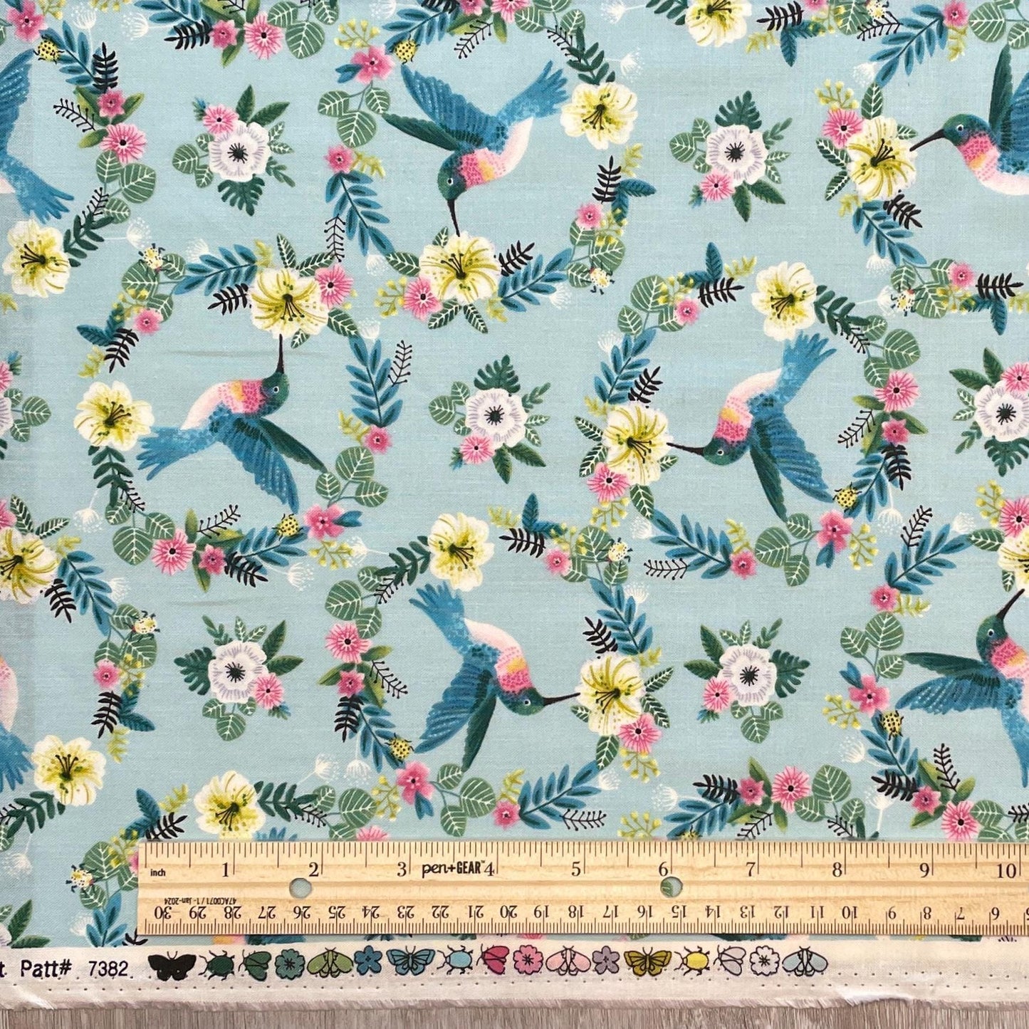 Hummingbird Fabric - Tropical Menagerie Collection - 7382-16 Aqua - 100% cotton fabric by StudioE