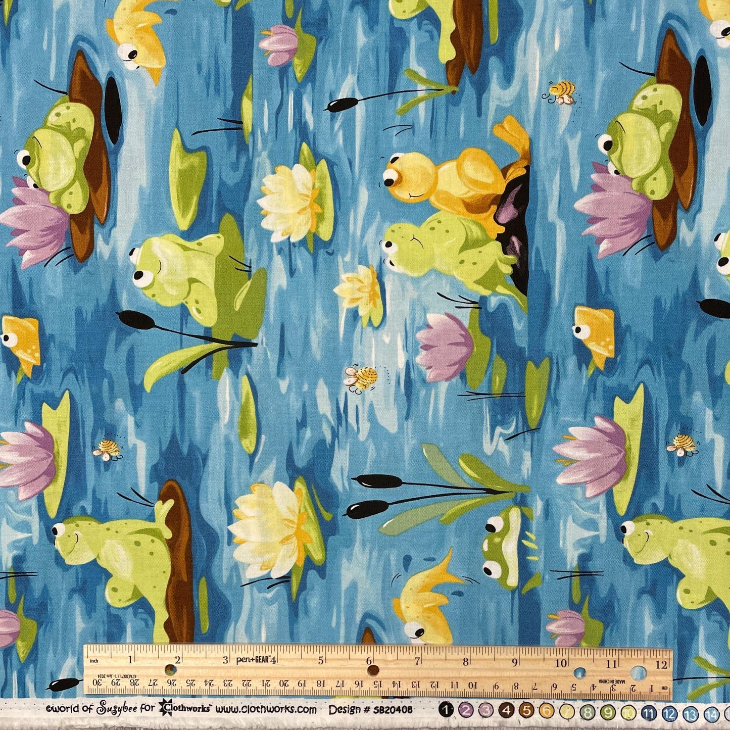 Frog fabric - Paul's Pond Allover Turquoise - Susybee
