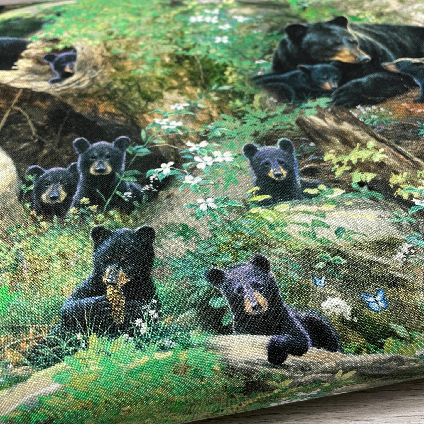 Black Bear fabric - Tender Moments - 100% Cotton - 9608-Green - Baby Bear Family
