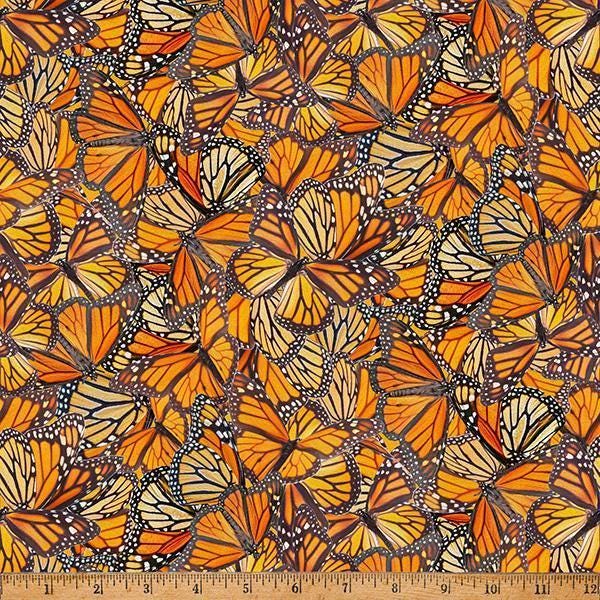 Monarch butterfly fabric - Mariposa Masterpiece Collection by Hoffman - 100% Cotton - flying animal garden nature