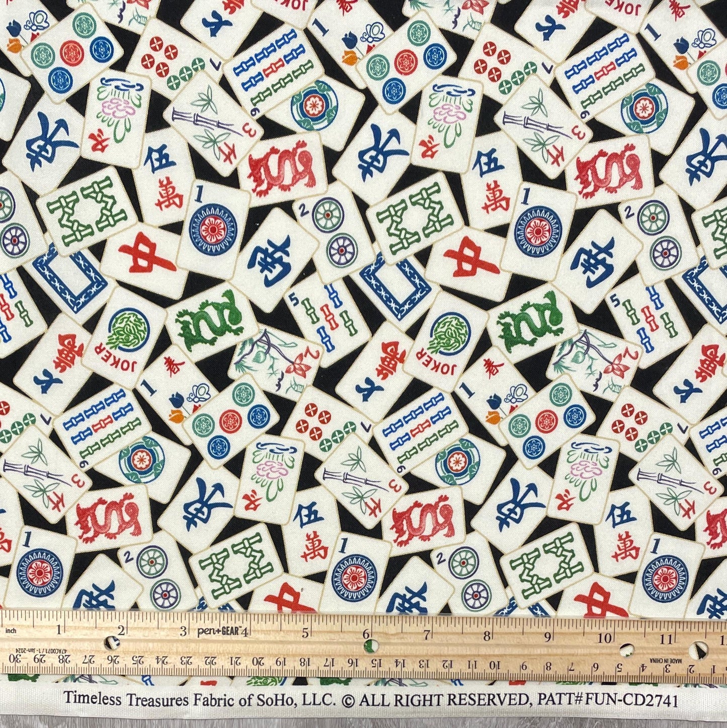 Mahjong fabric - 100% Cotton - Timeless Treasures - FUN-CD2741 BLACK - Tile Game Hobby